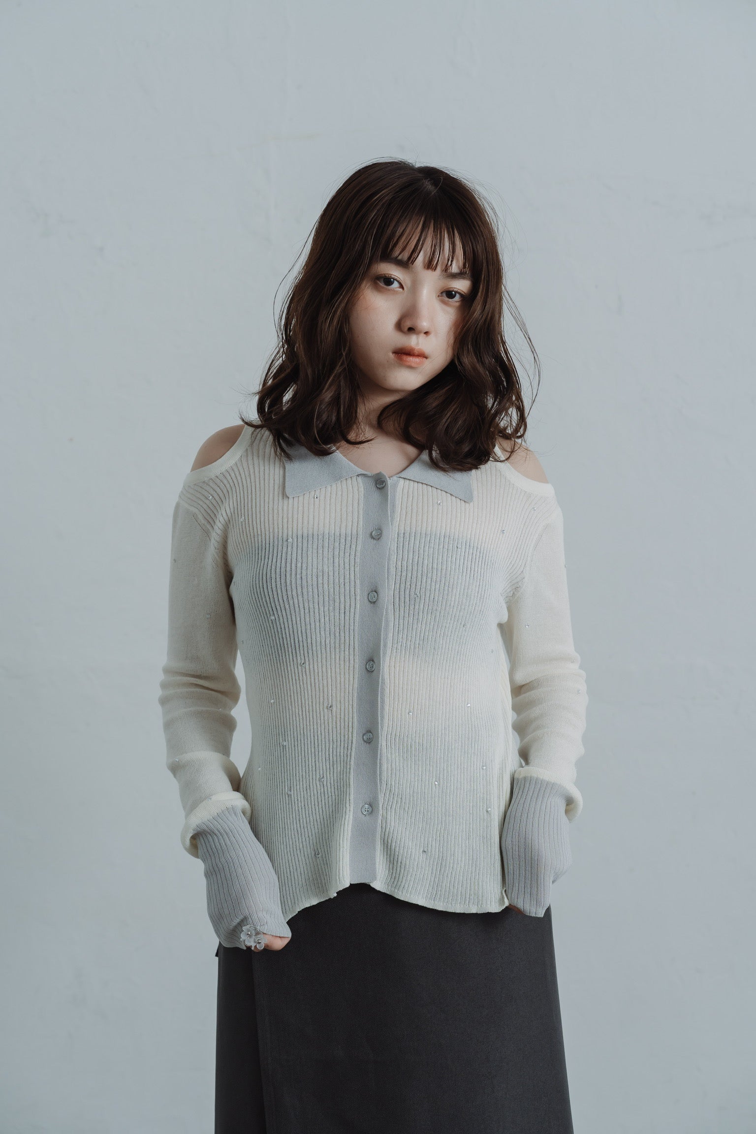 stone sheer polo knit