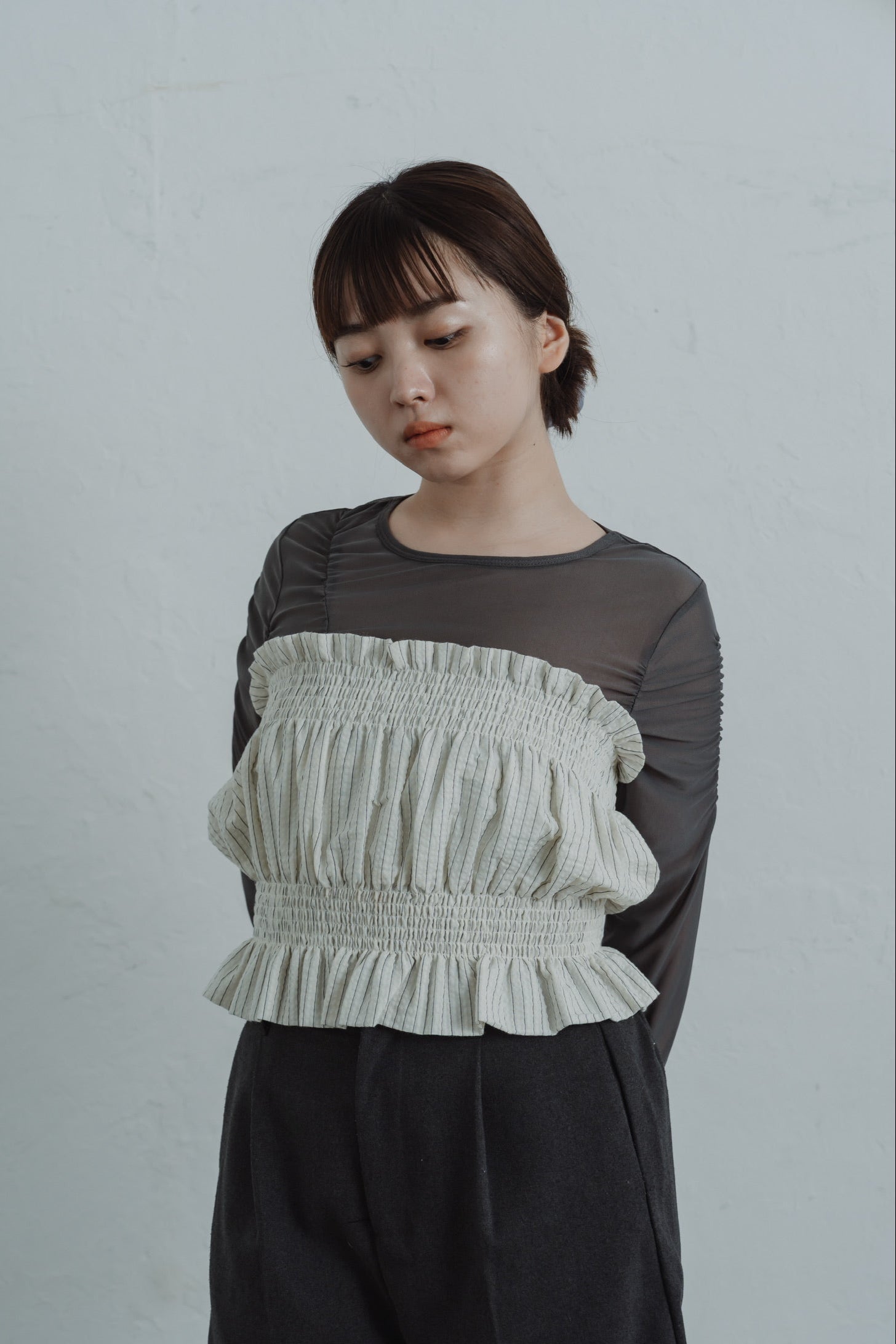 stripe gather bustier