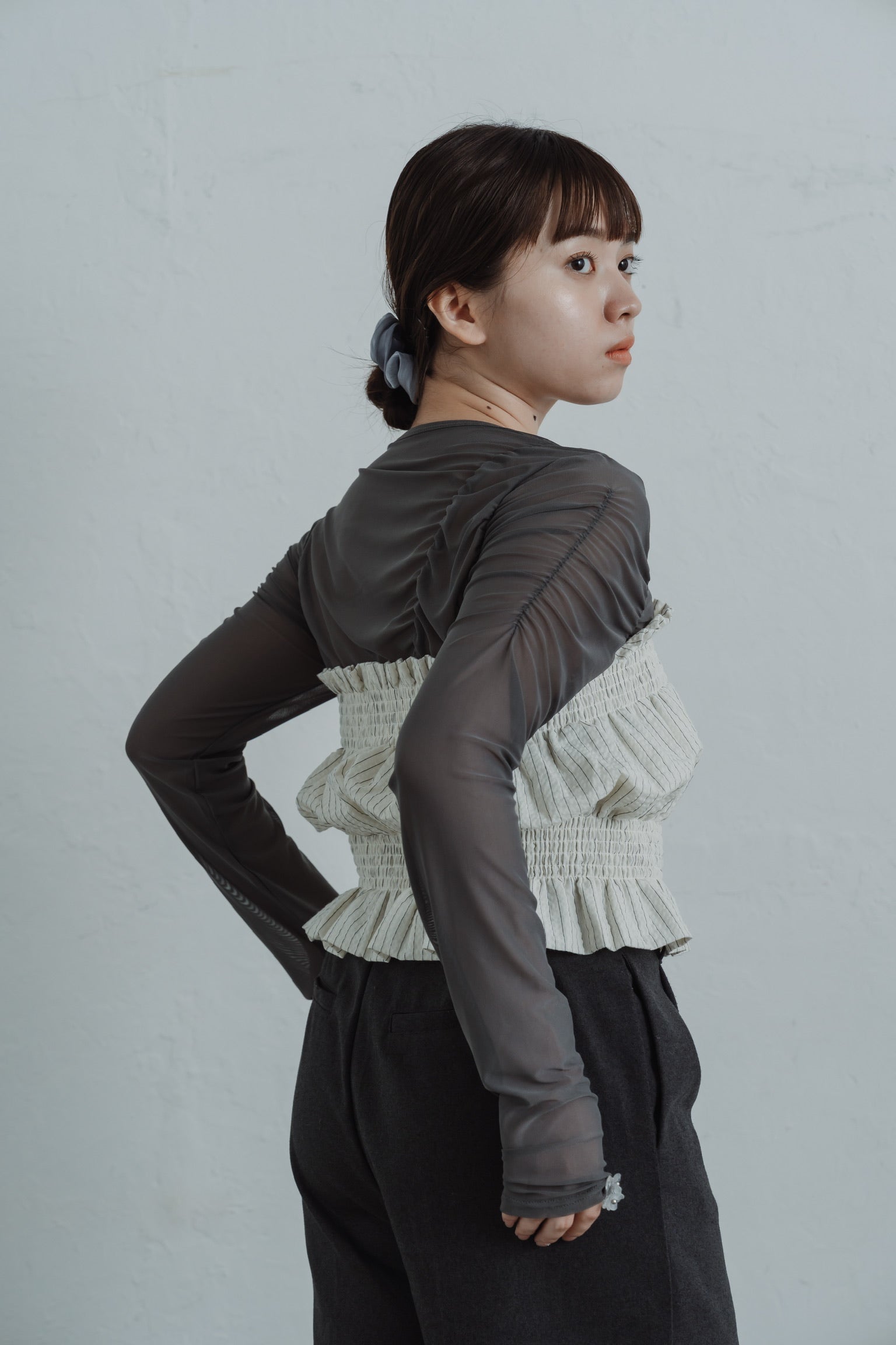 stripe gather bustier