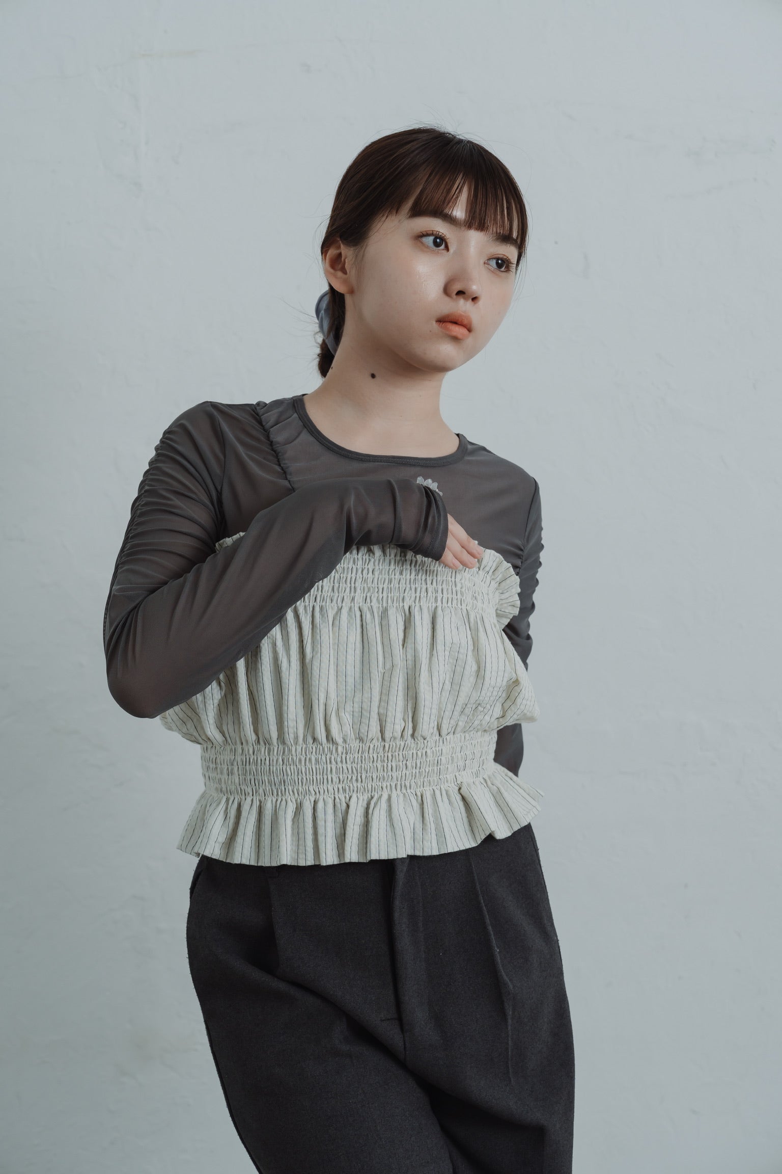 stripe gather bustier