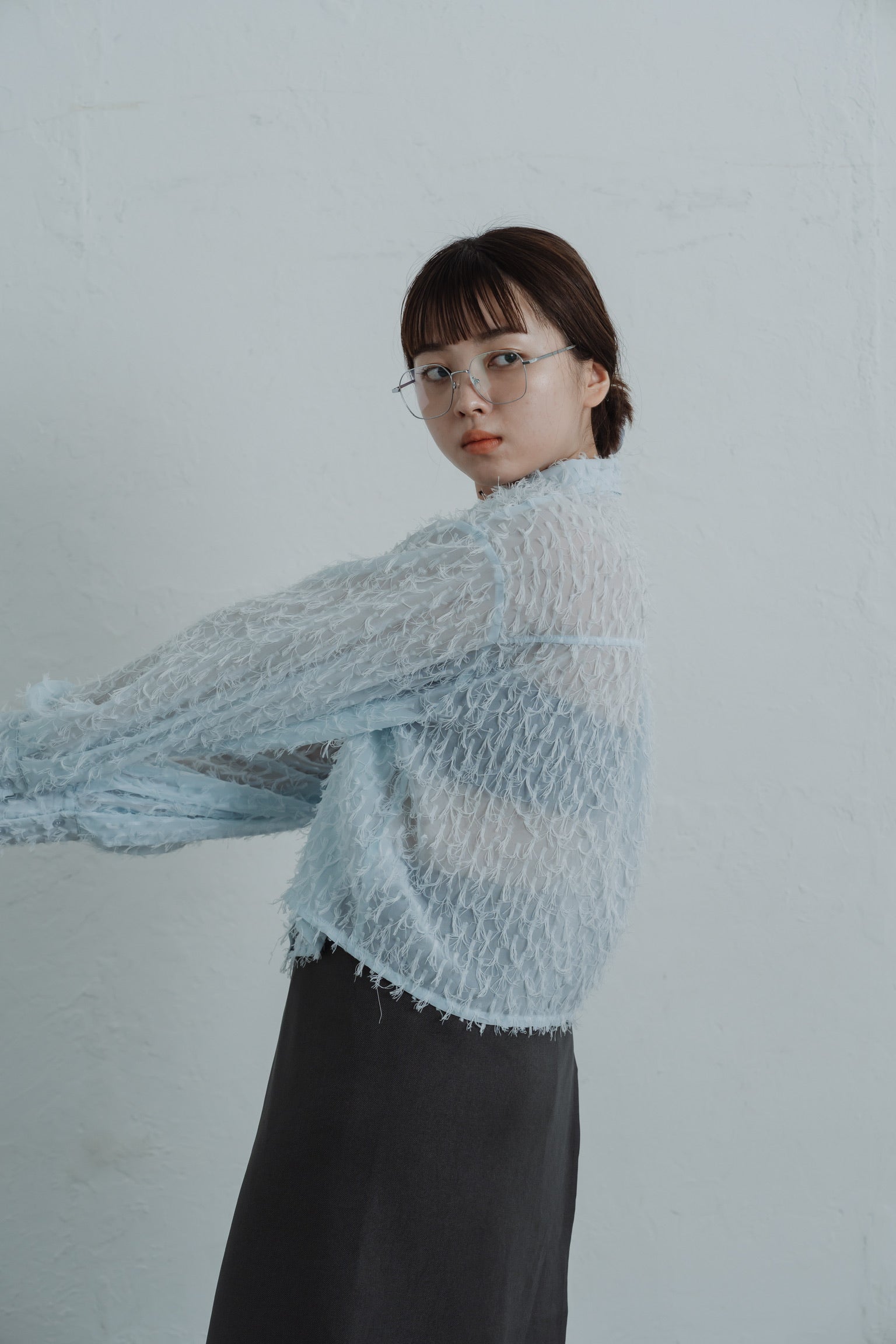 sheer fringe short shirt