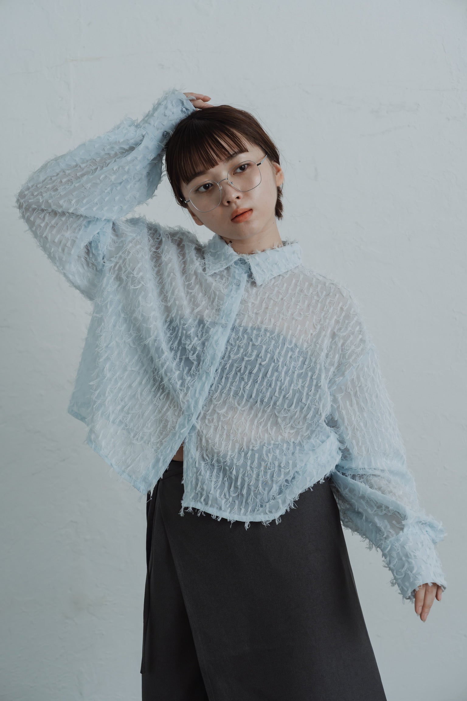 sheer fringe short shirt