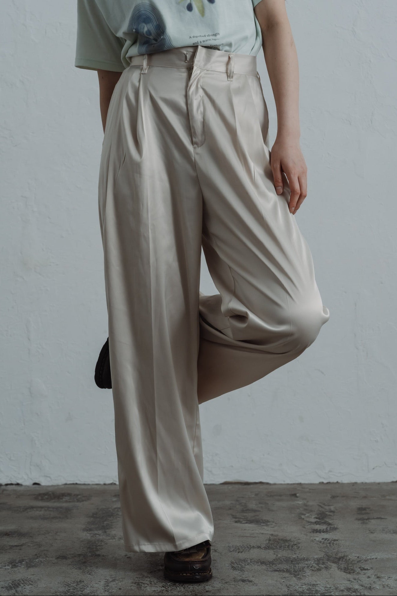 satin tuck pants