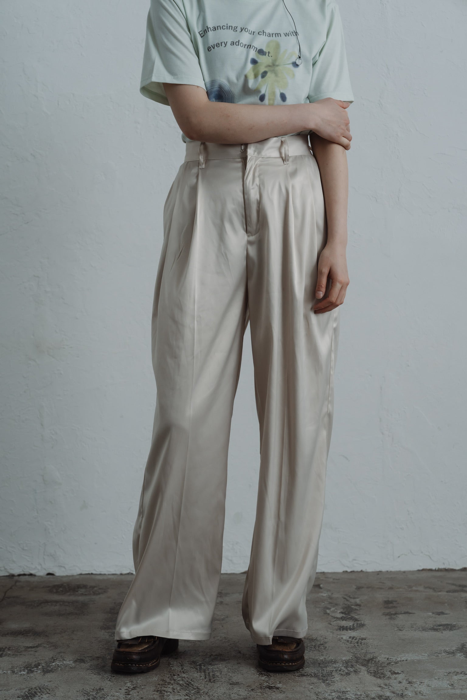satin tuck pants
