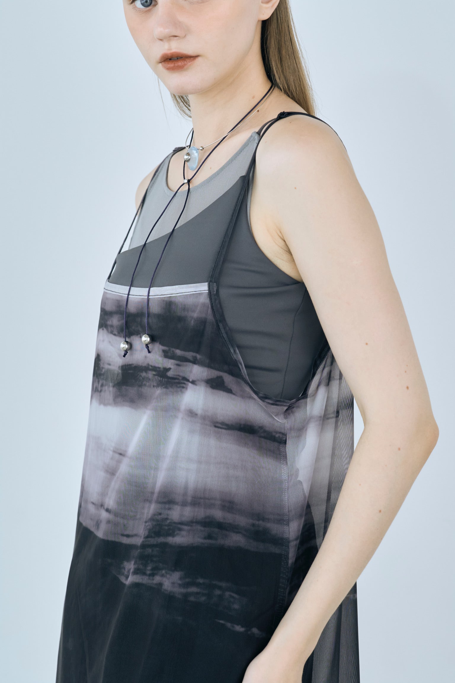 marble print sheer cami onepiece
