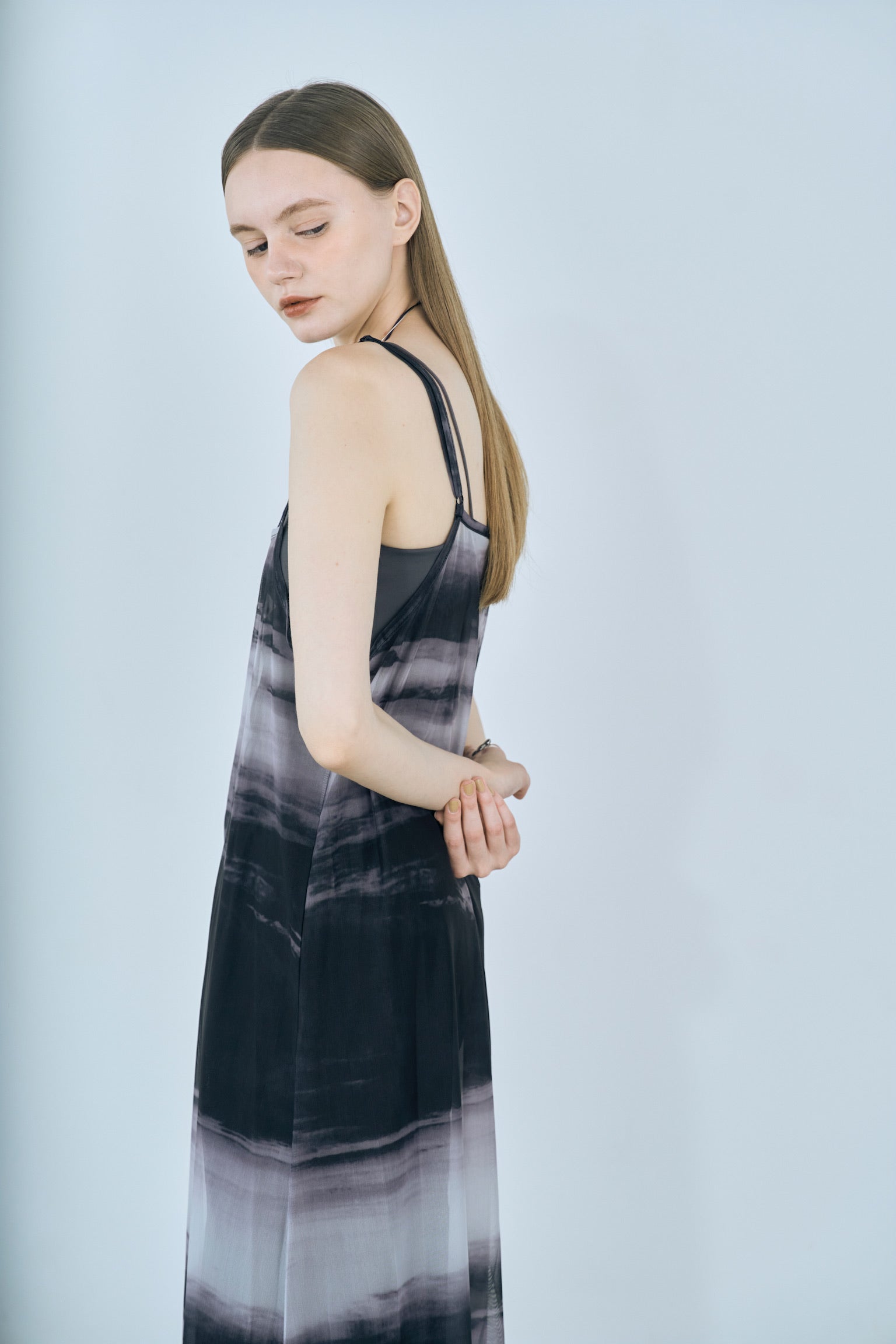 marble print sheer cami onepiece