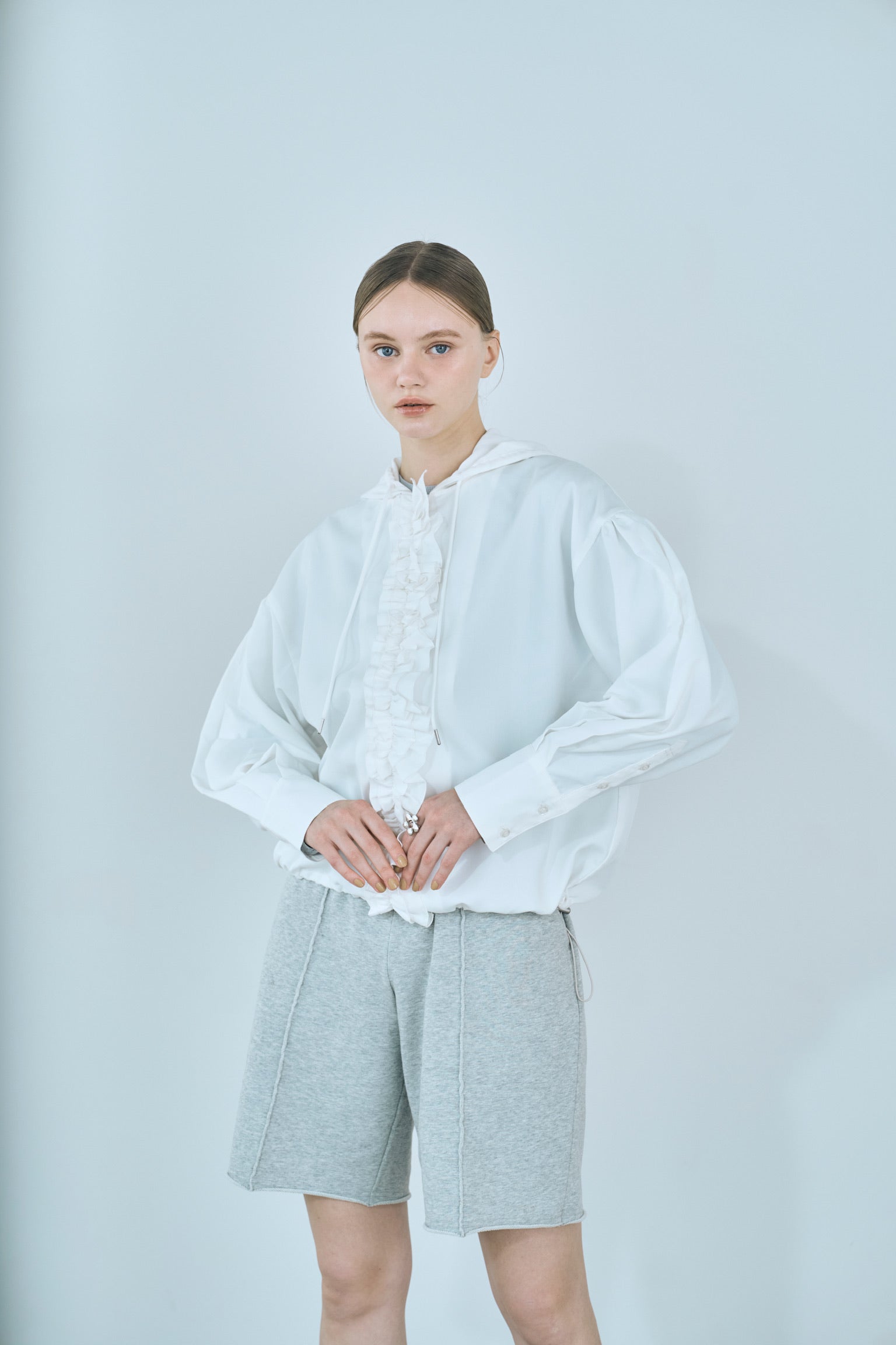 drawstring frill hoodie