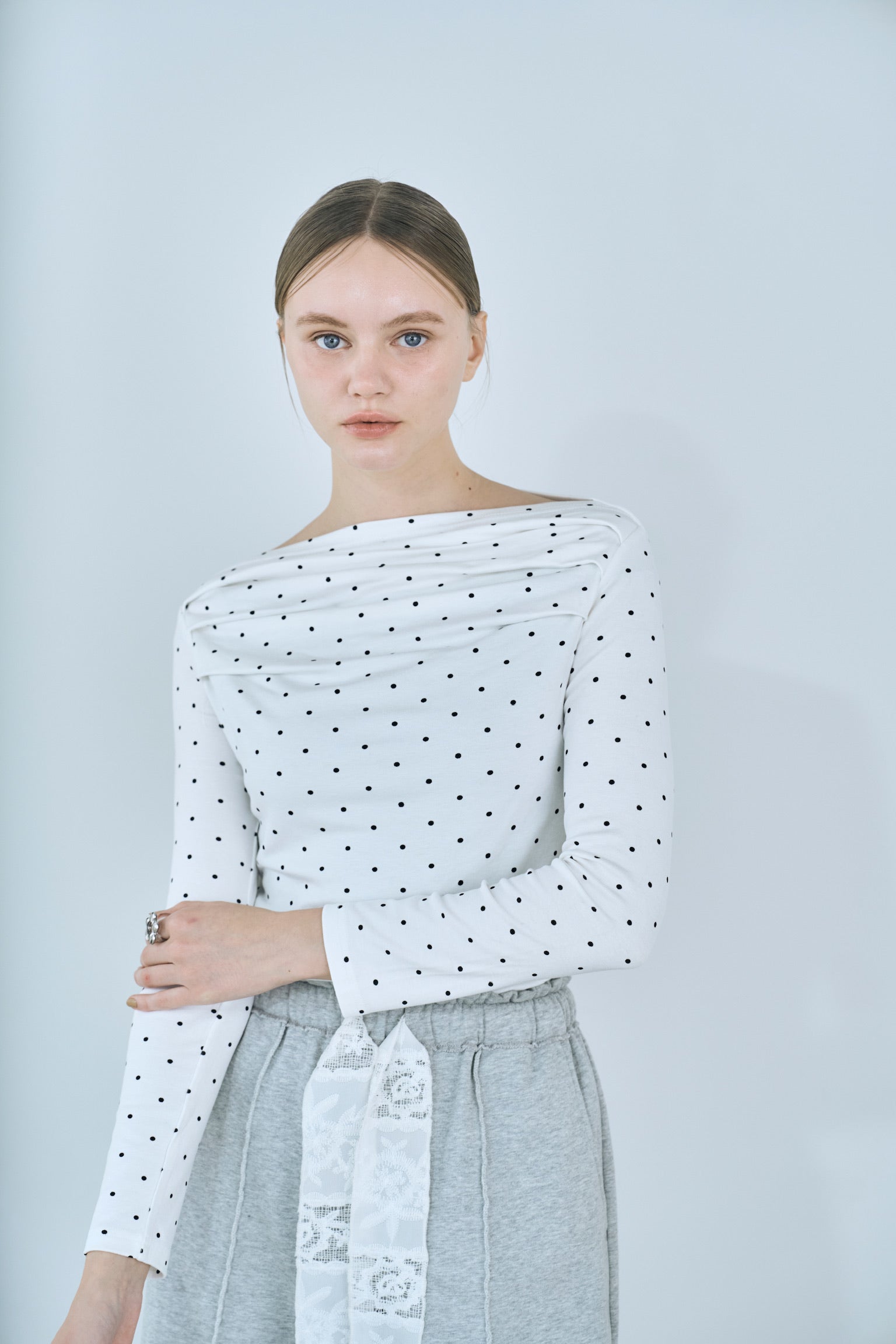 dot off shoulder tops