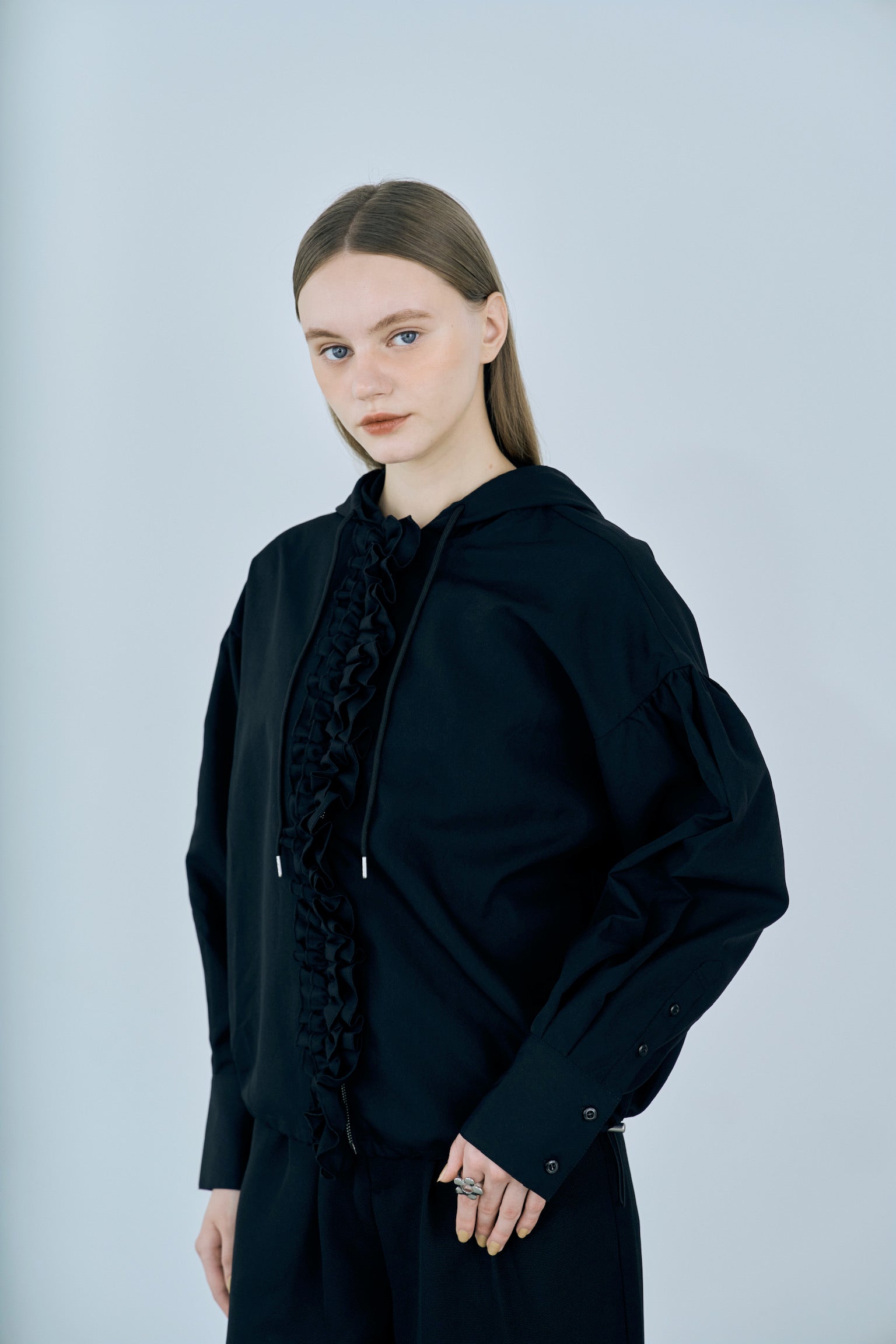 drawstring frill hoodie