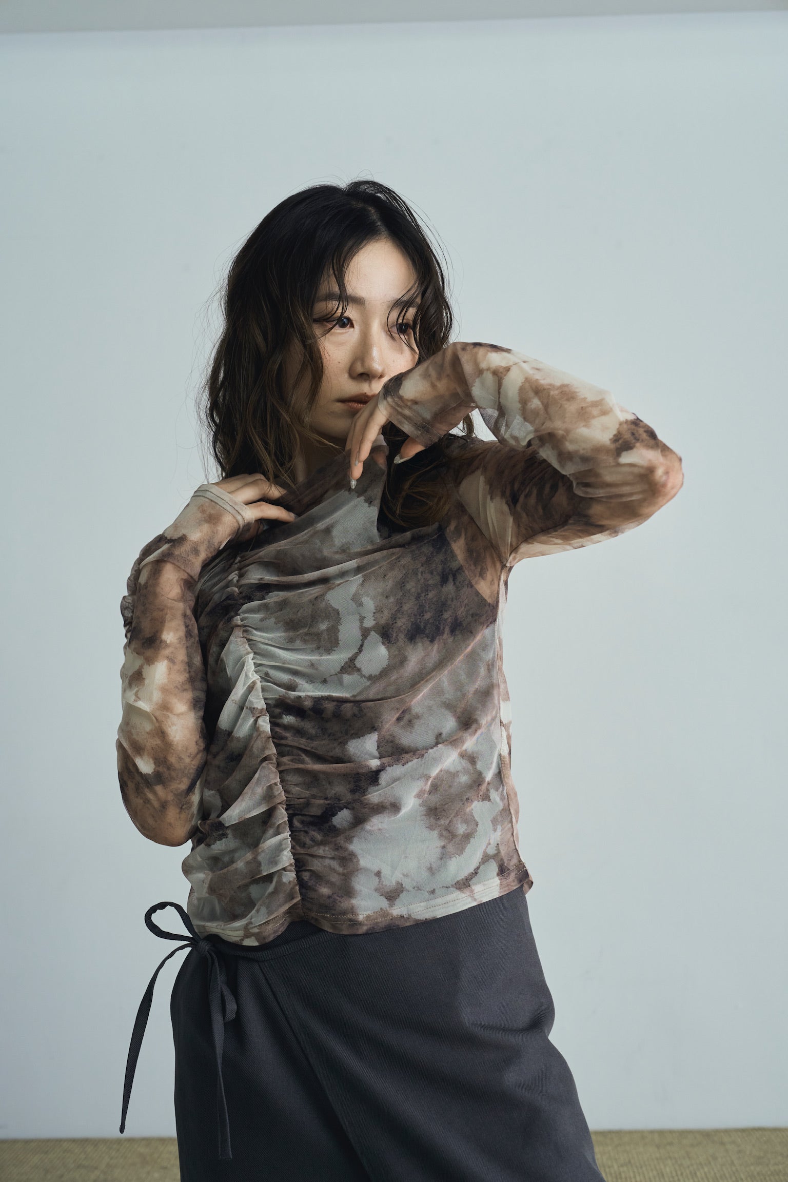 marble sheer shirring tops