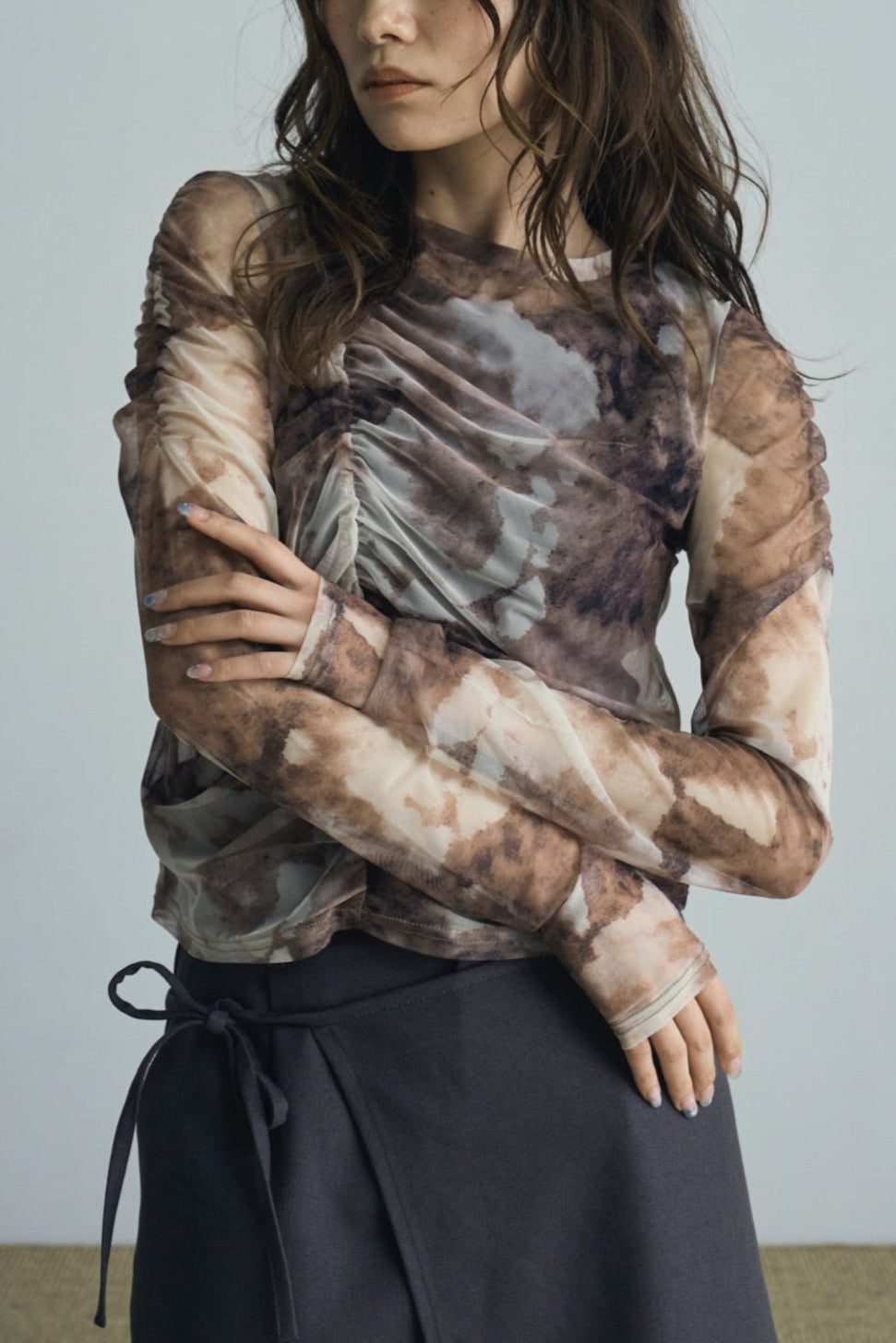 marble sheer shirring tops