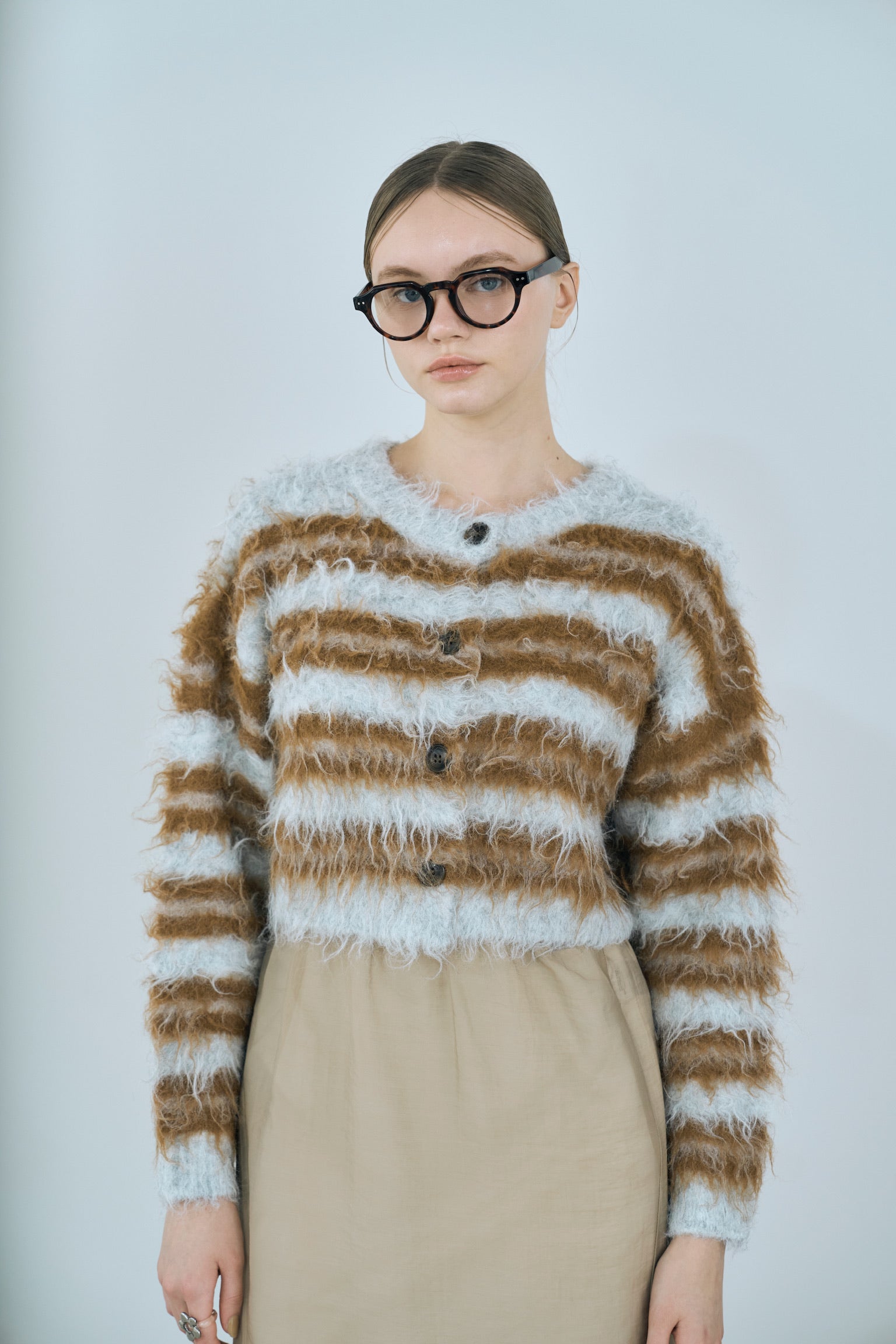 multi border shaggy knit