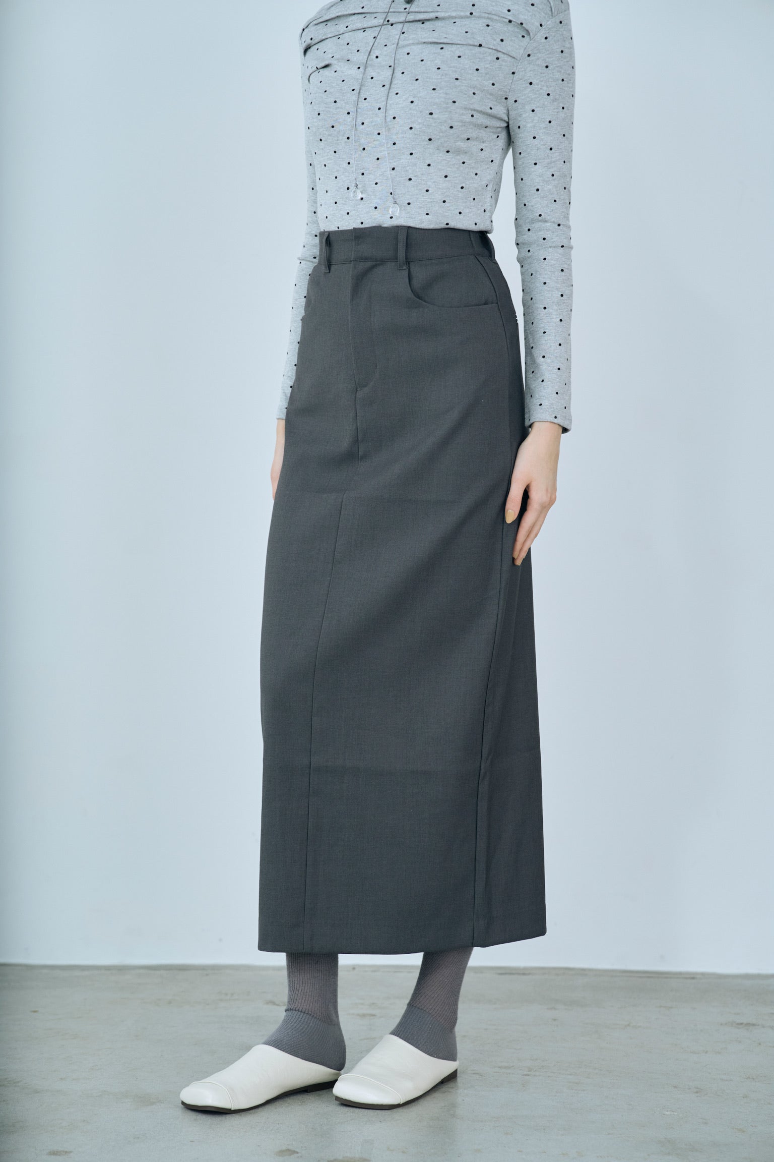 twill narrow long skirt