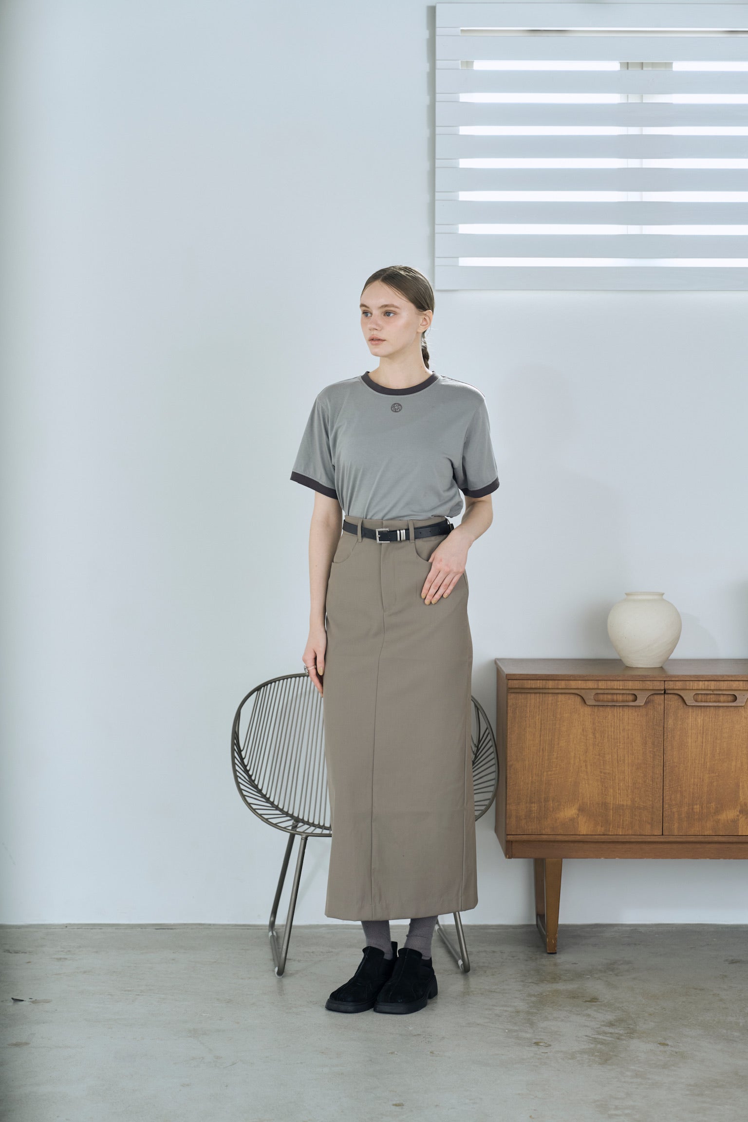 twill narrow long skirt