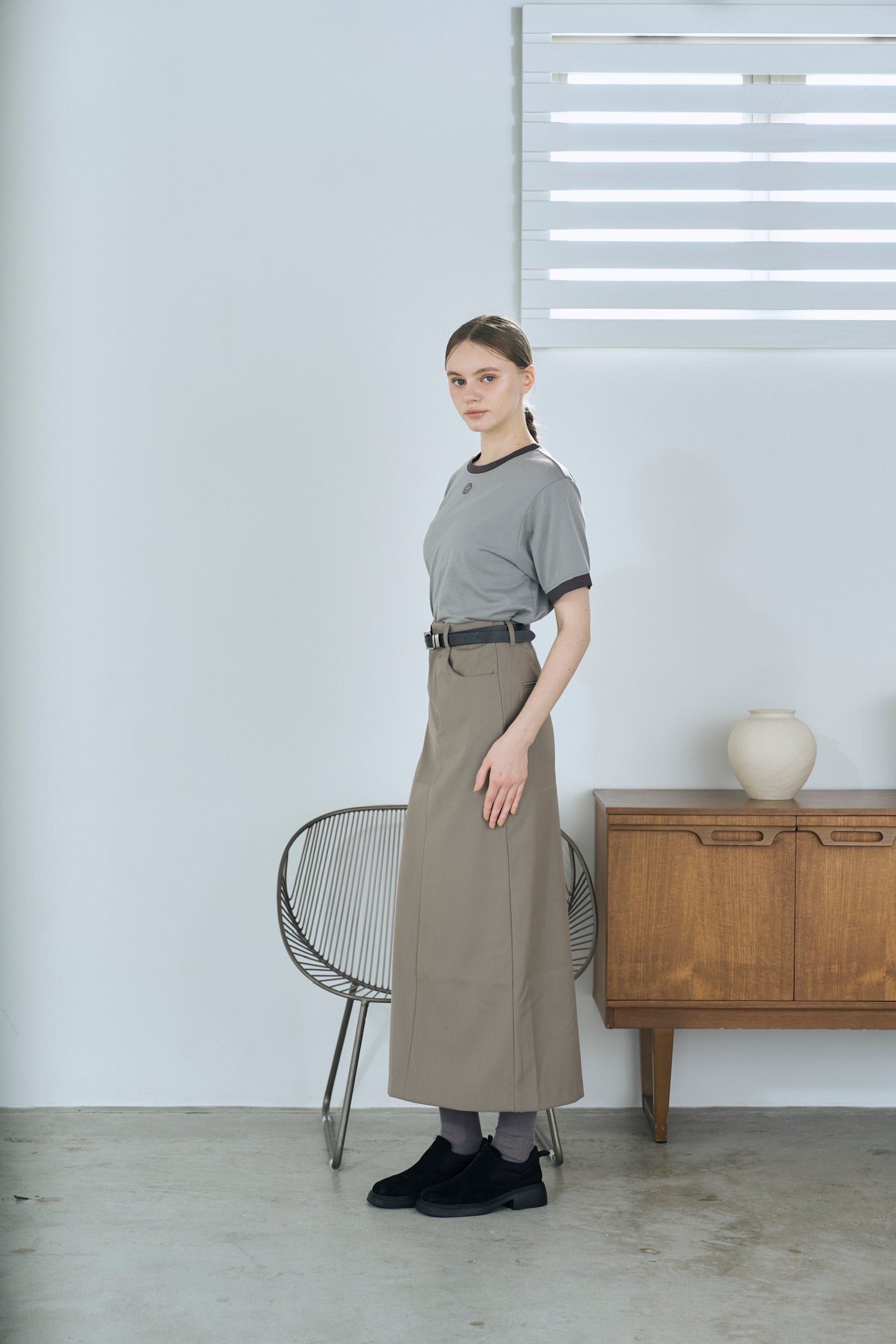 twill narrow long skirt