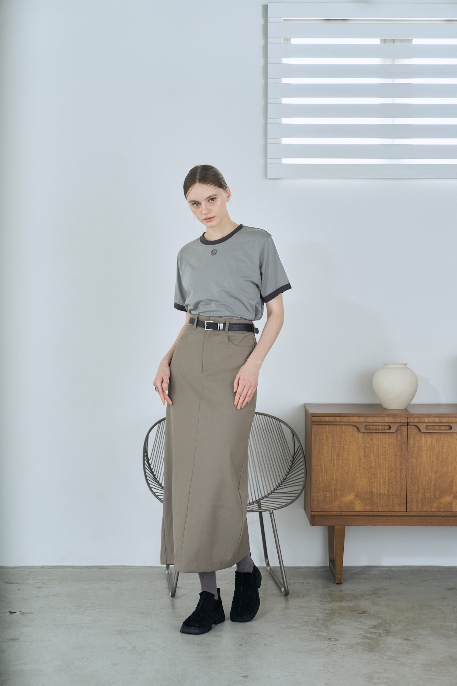 twill narrow long skirt