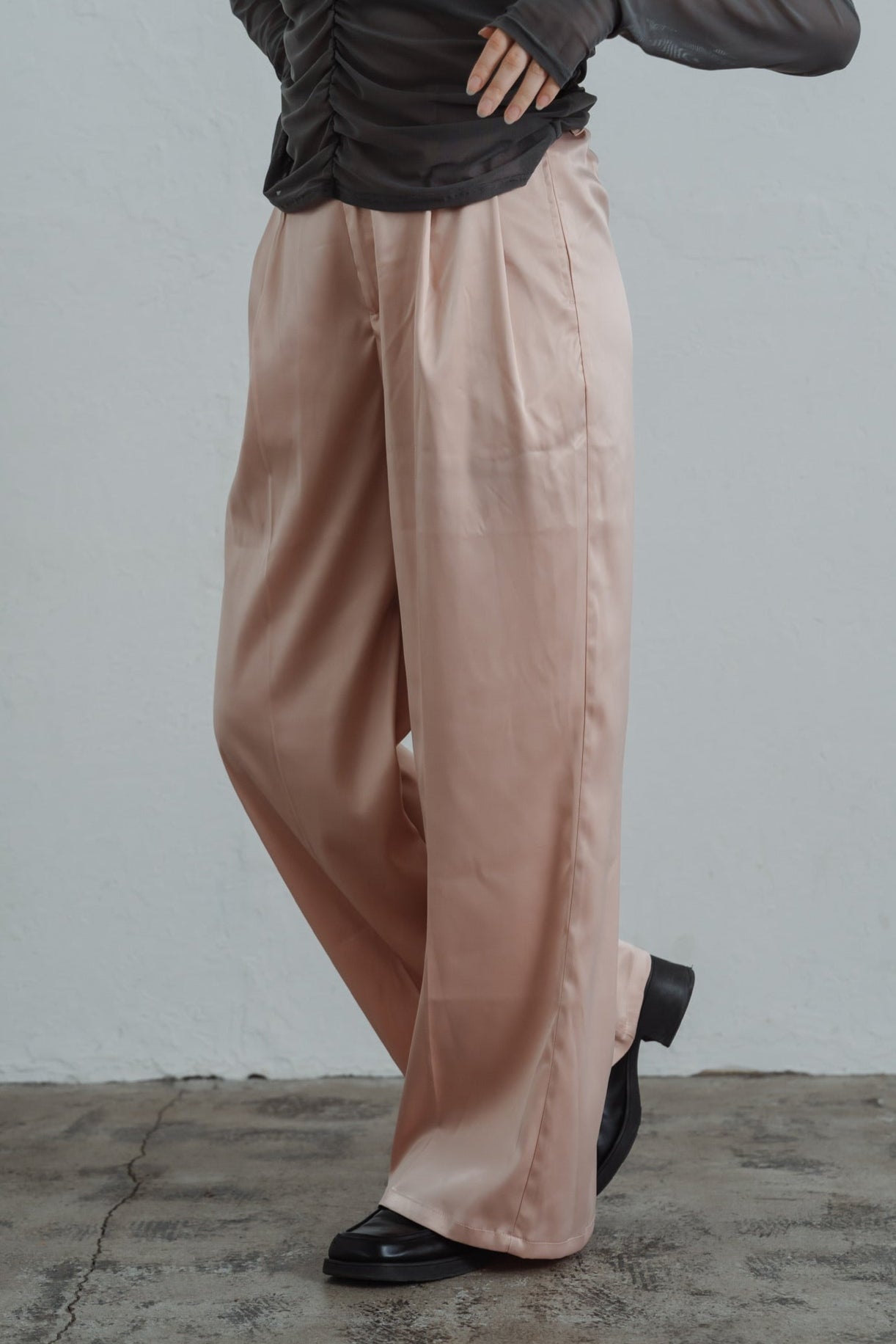 satin tuck pants