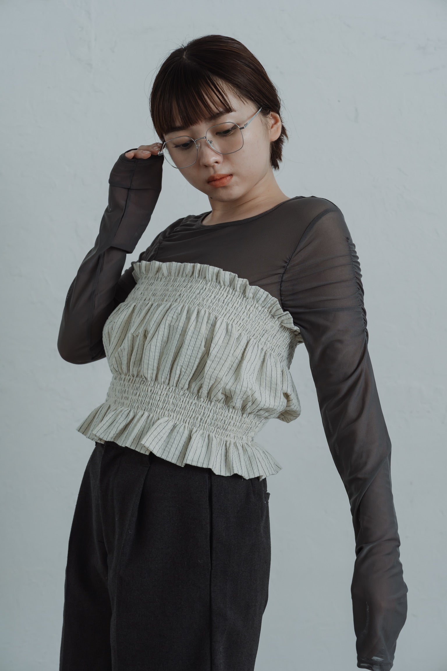 stripe gather bustier