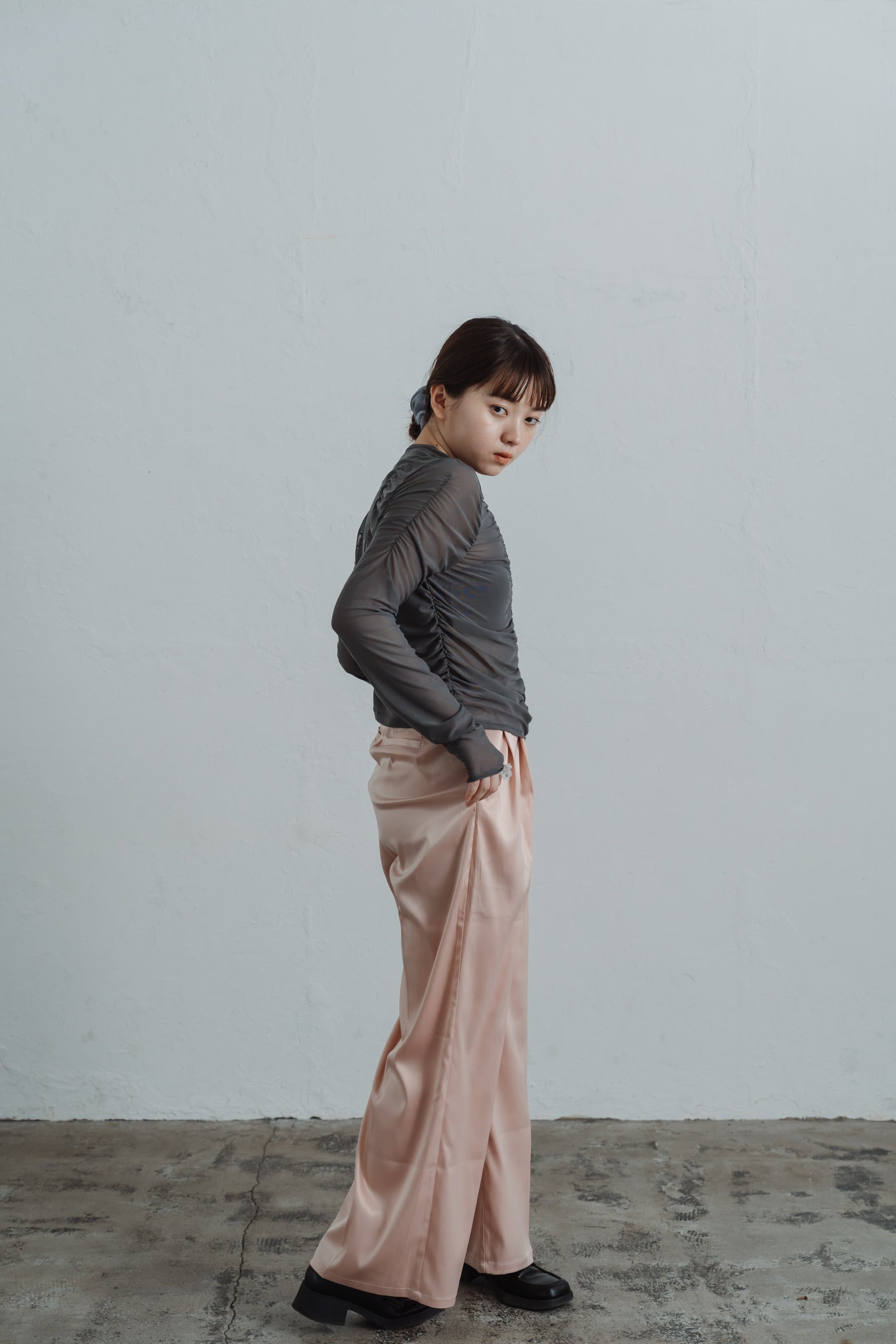 satin tuck pants