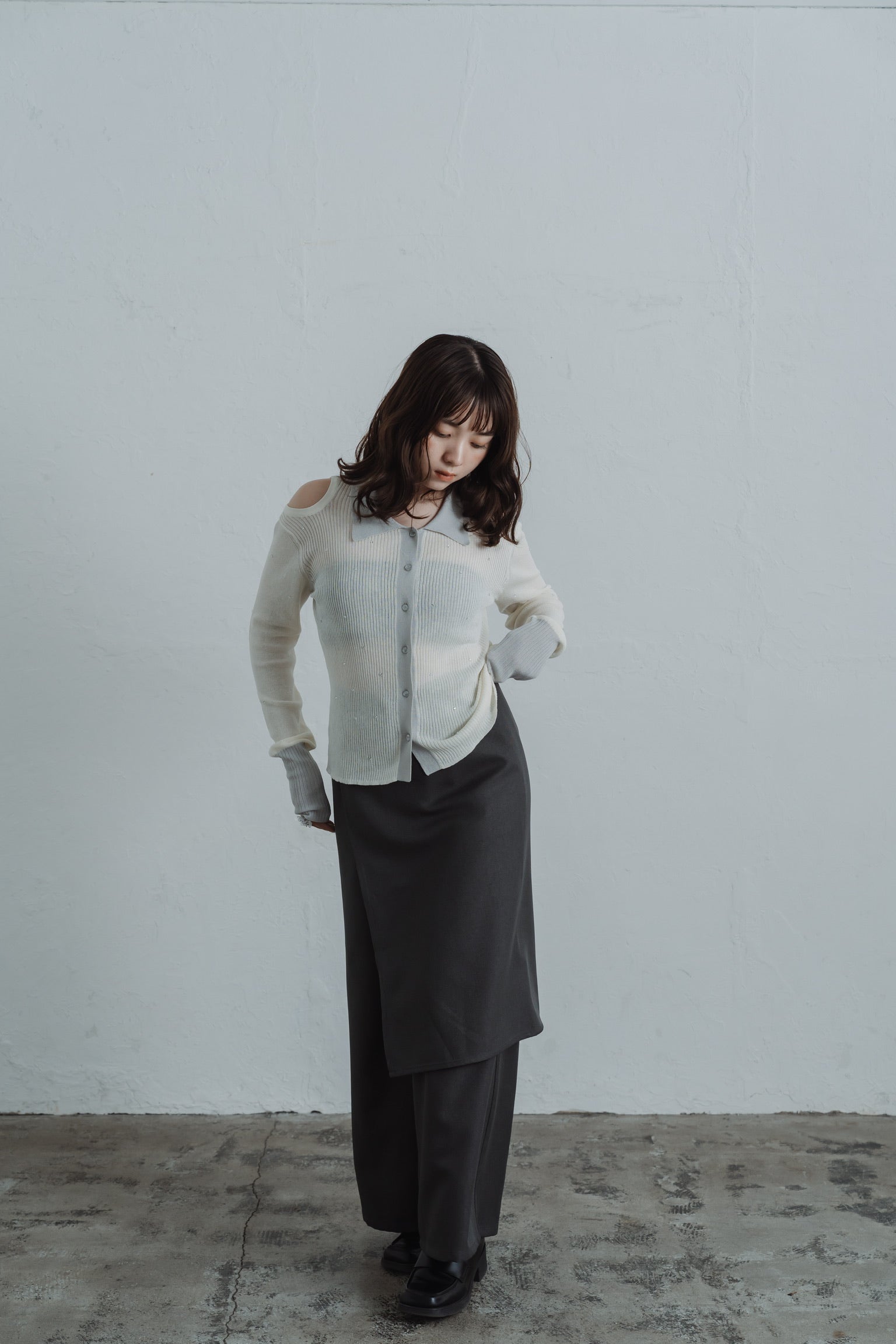 stone sheer polo knit