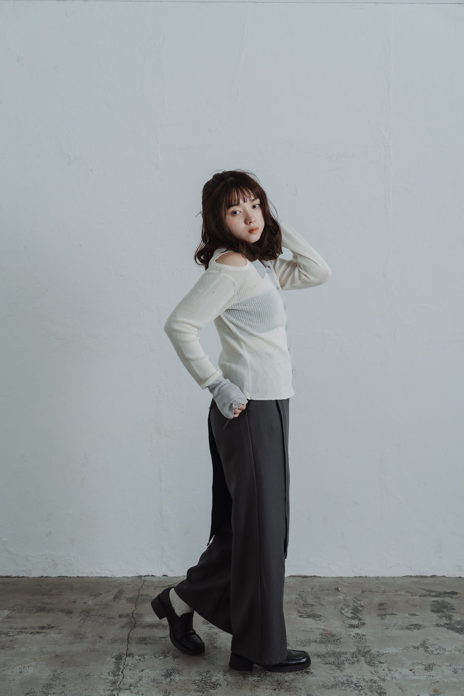 stone sheer polo knit