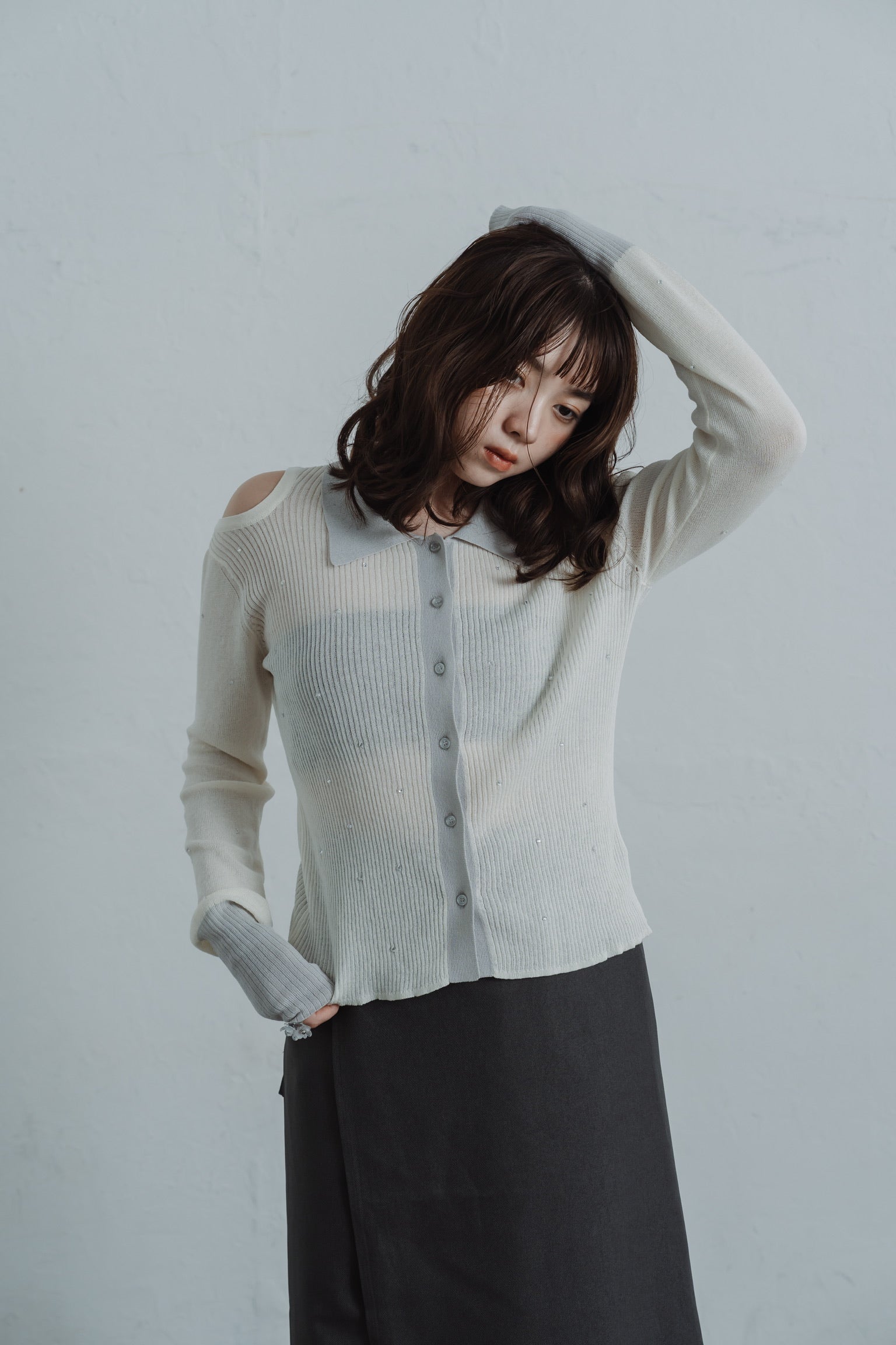 stone sheer polo knit