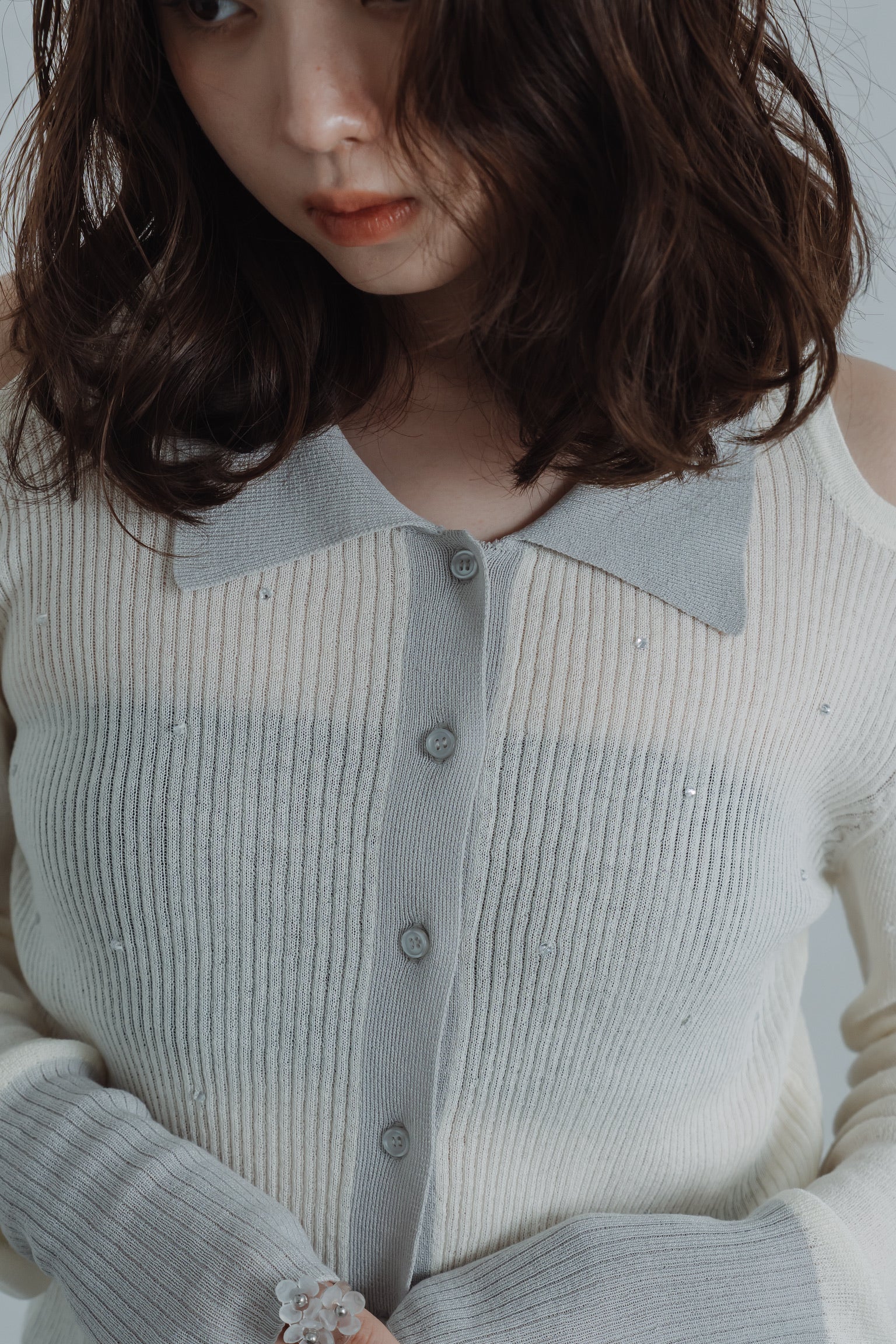 stone sheer polo knit