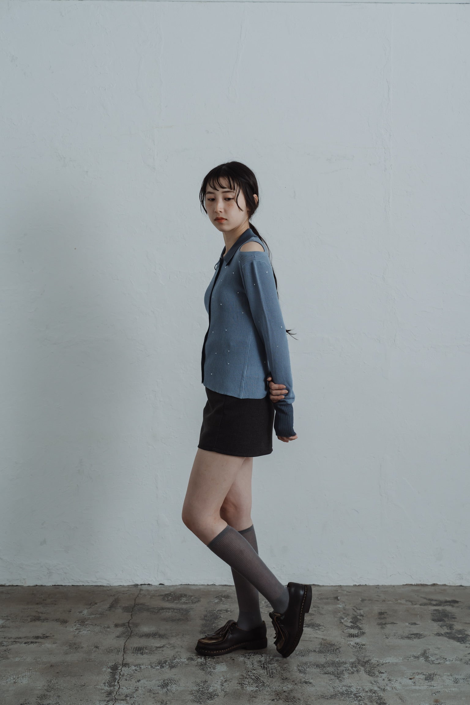 stone sheer polo knit