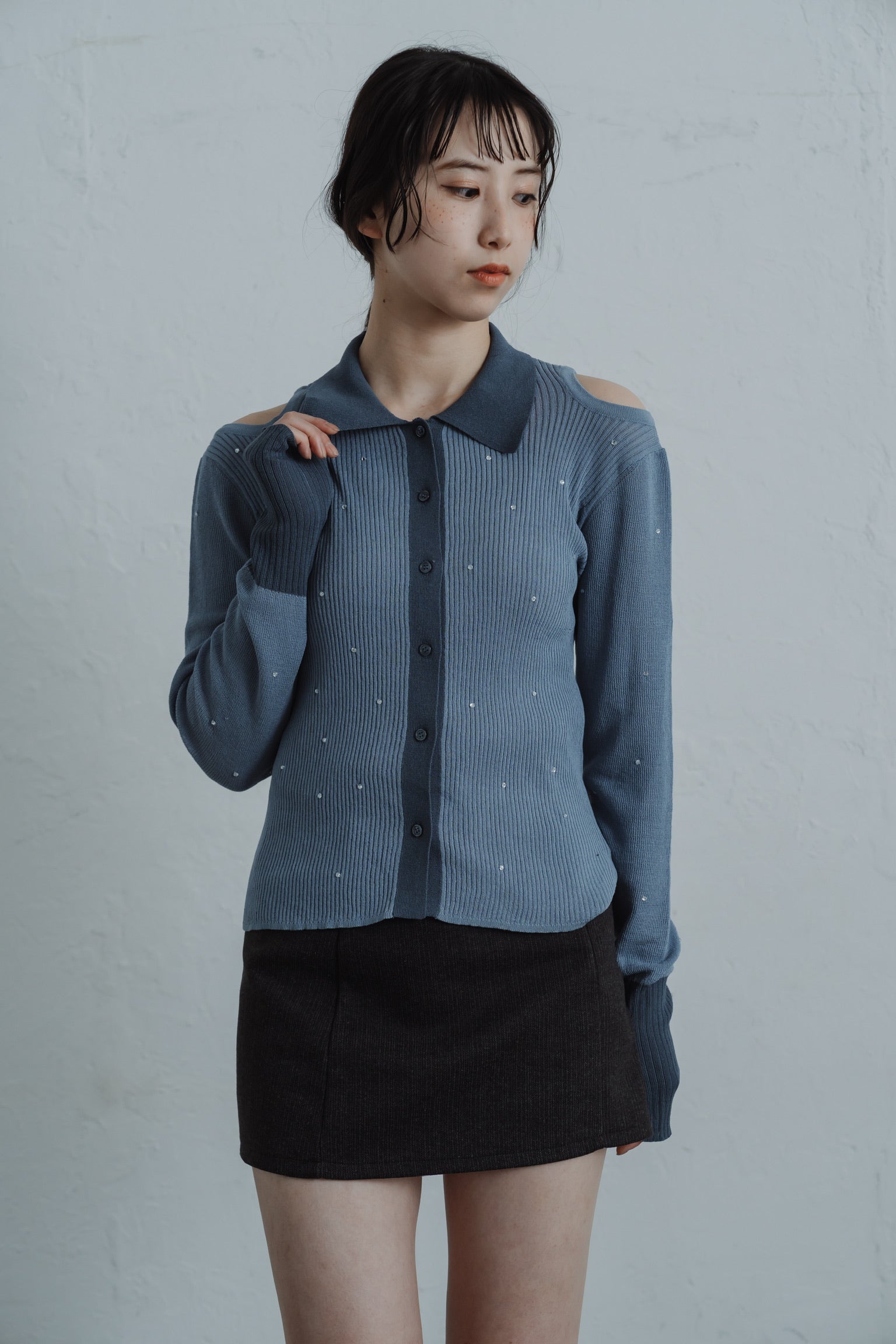 stone sheer polo knit
