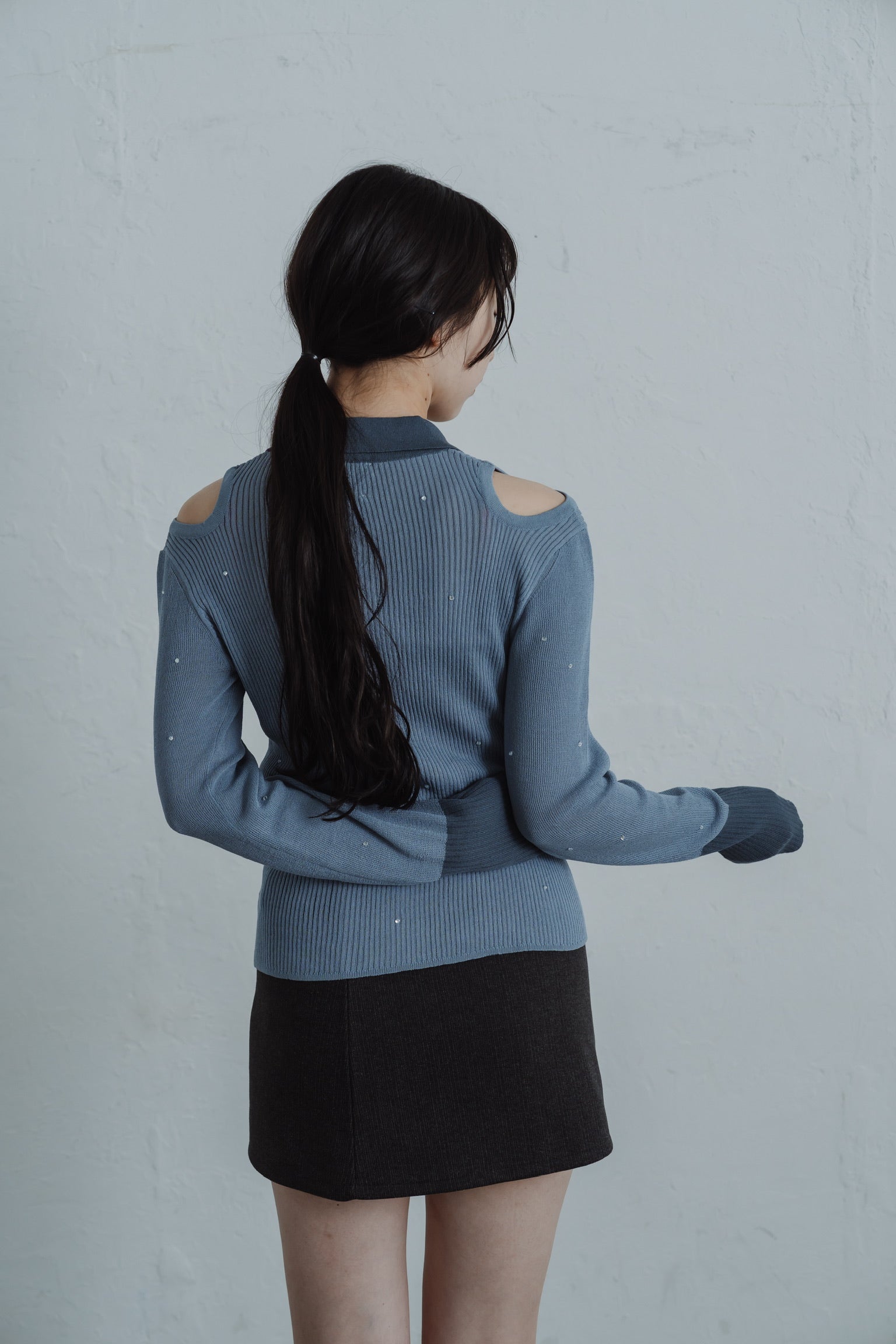 stone sheer polo knit