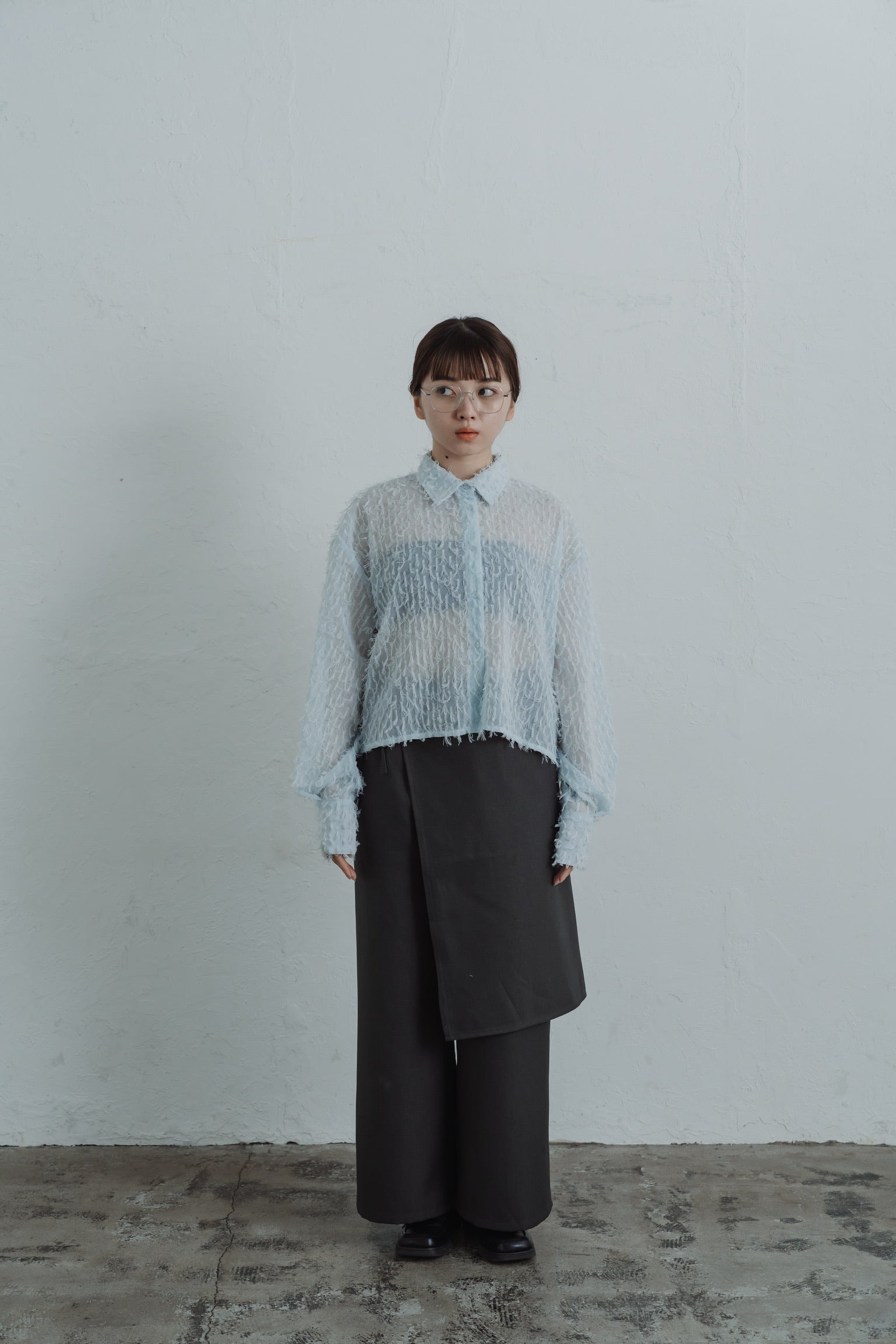 sheer fringe short shirt
