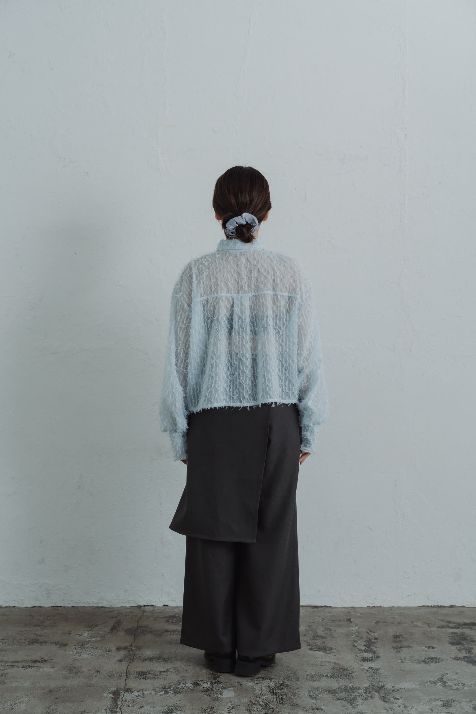 sheer fringe short shirt