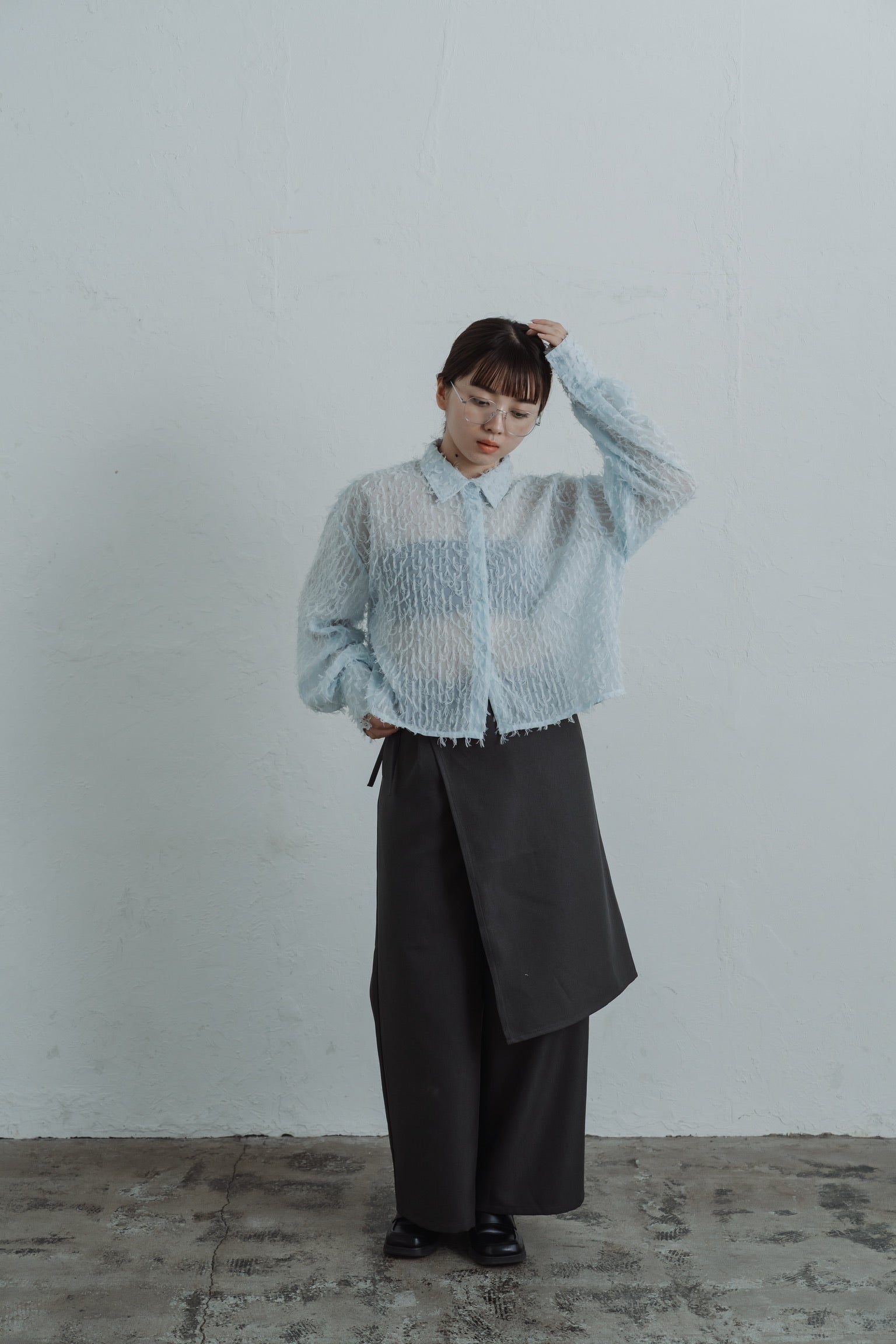 sheer fringe short shirt