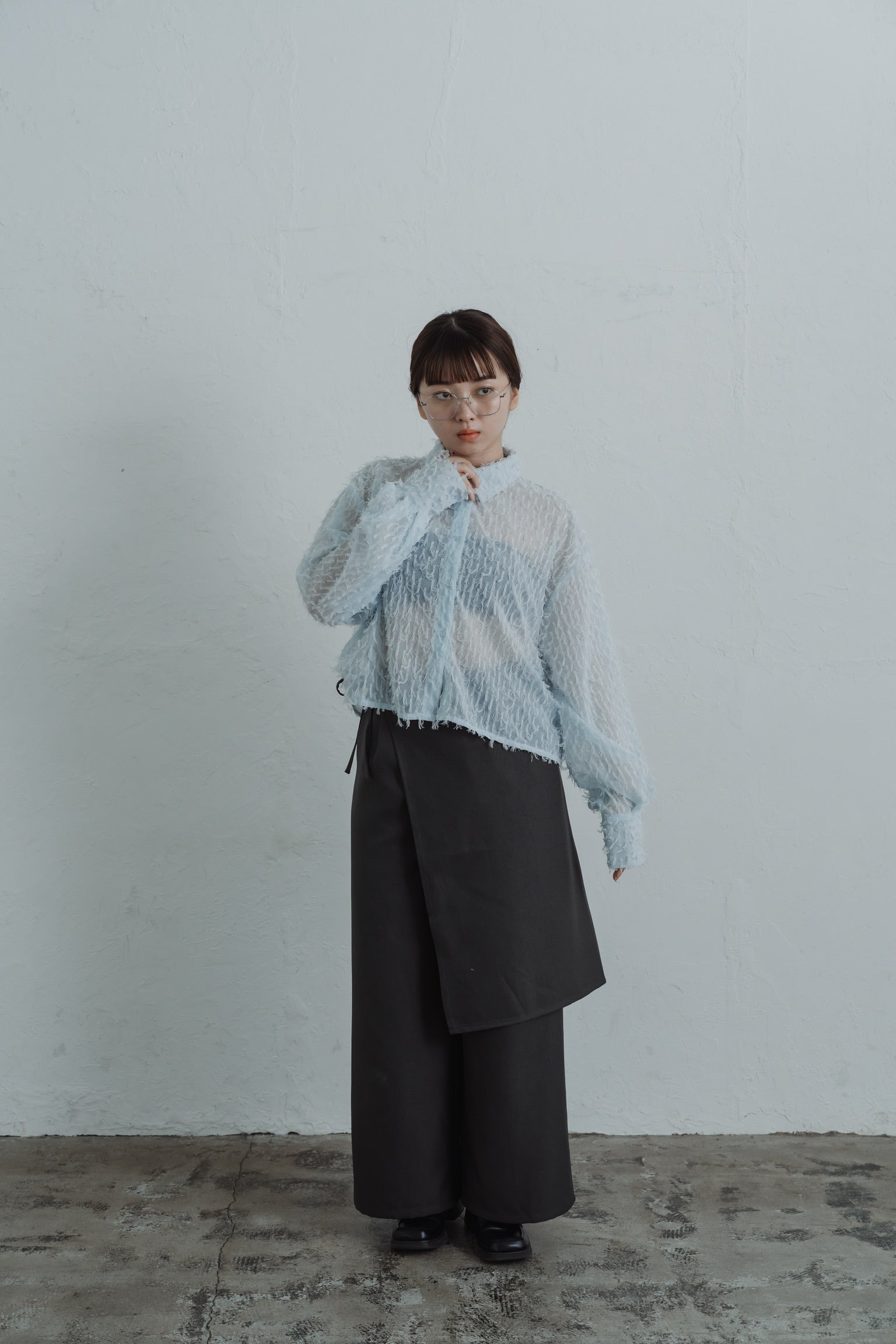 sheer fringe short shirt