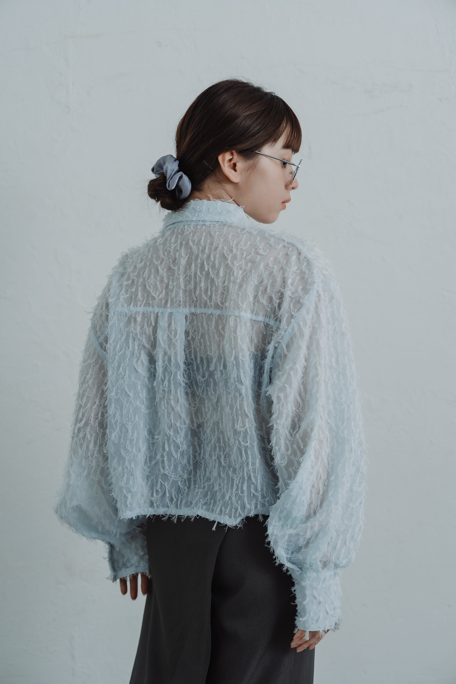 sheer fringe short shirt
