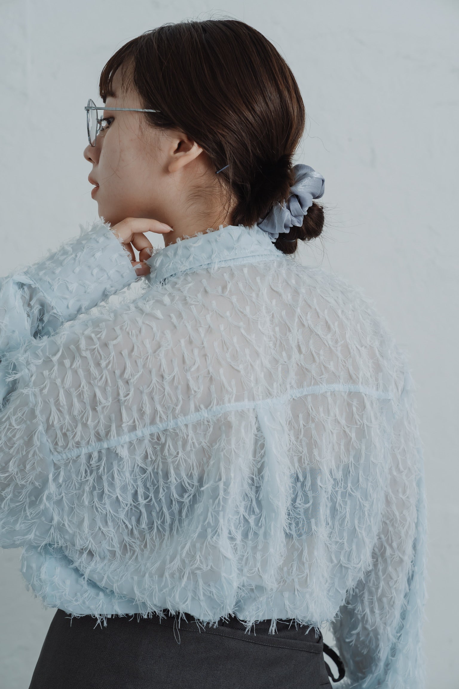 sheer fringe short shirt