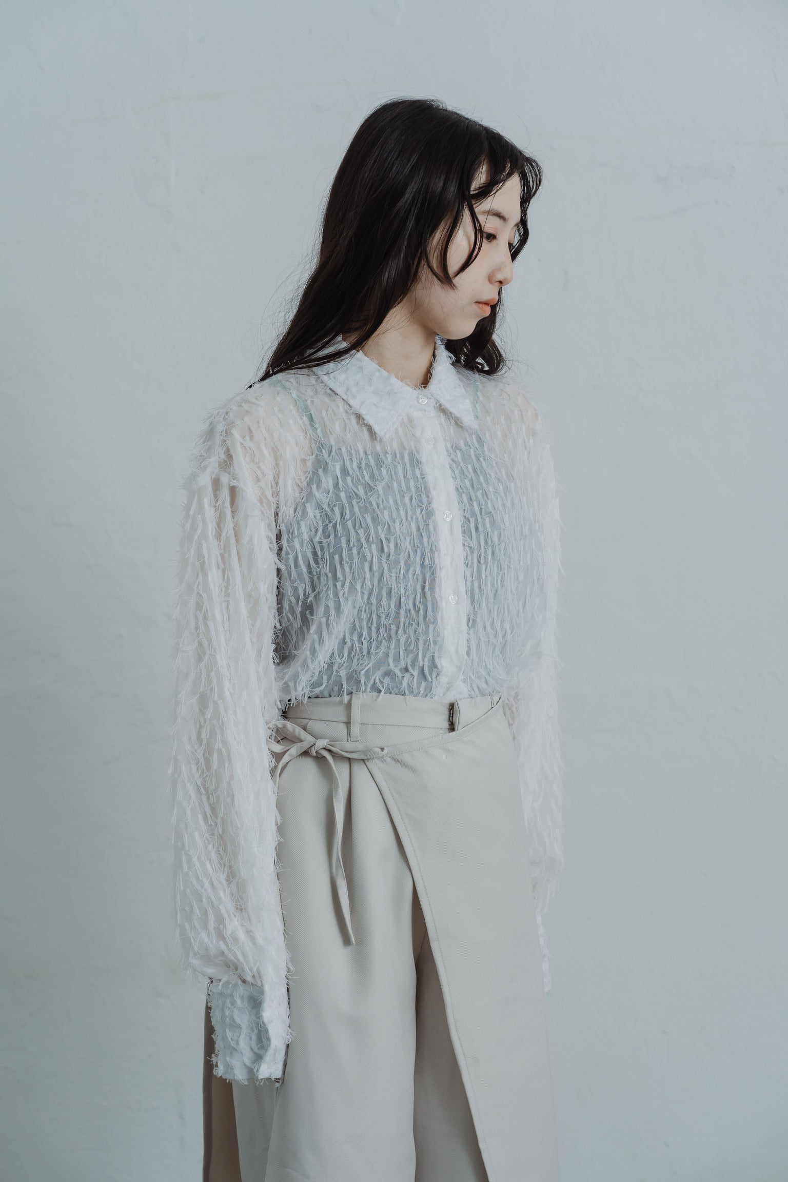 sheer fringe short shirt
