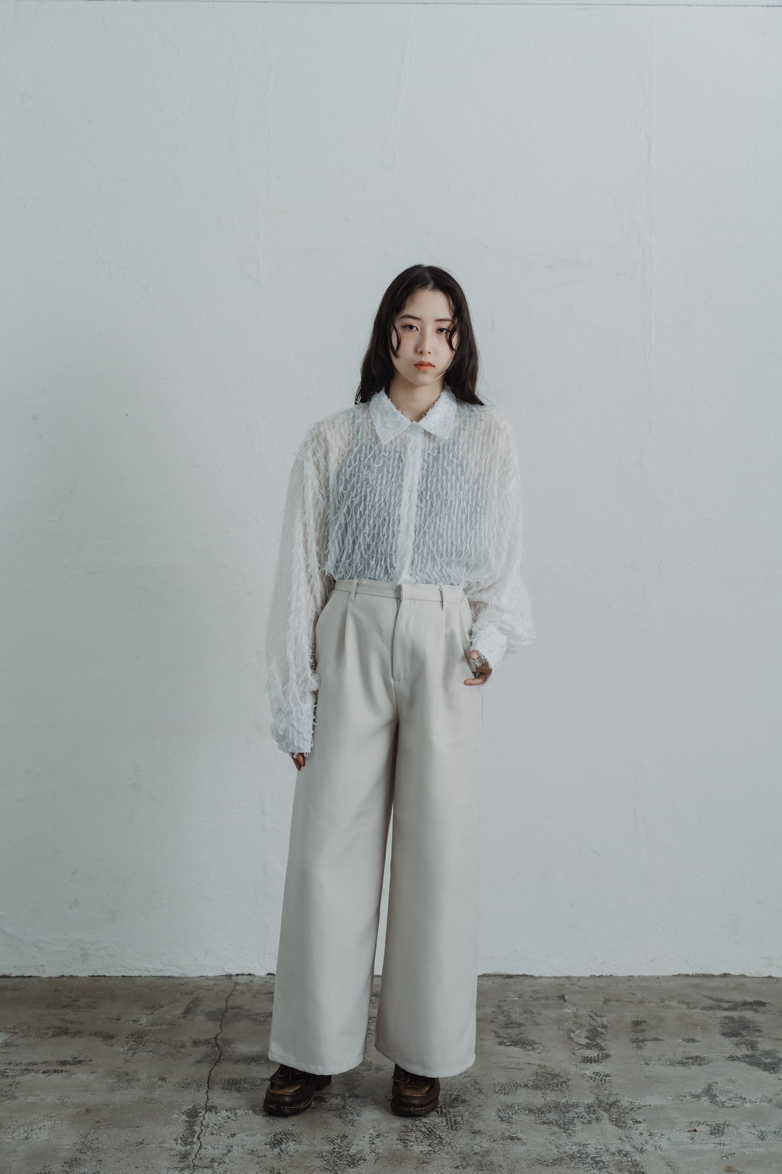 sheer fringe short shirt
