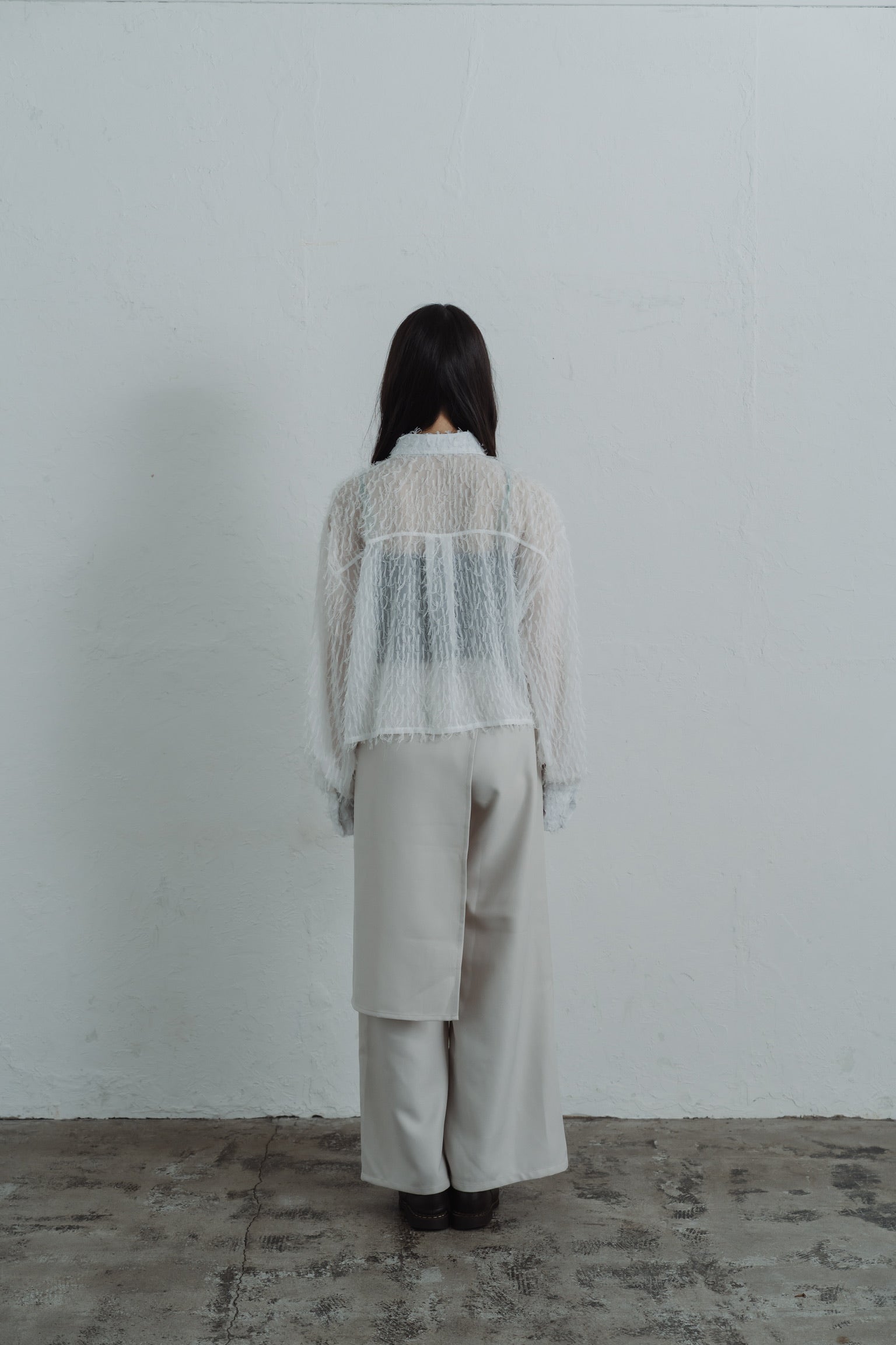 sheer fringe short shirt