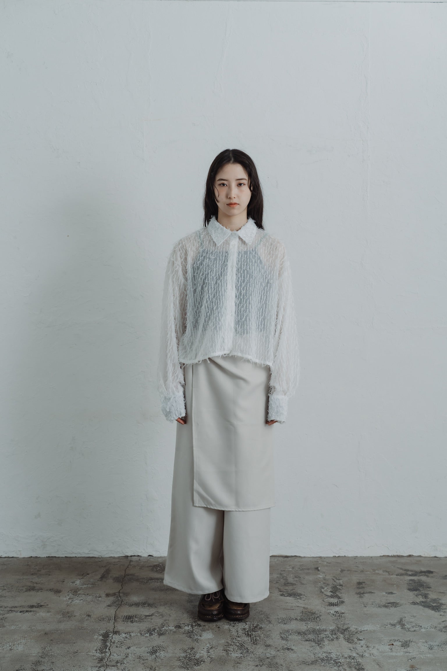 sheer fringe short shirt