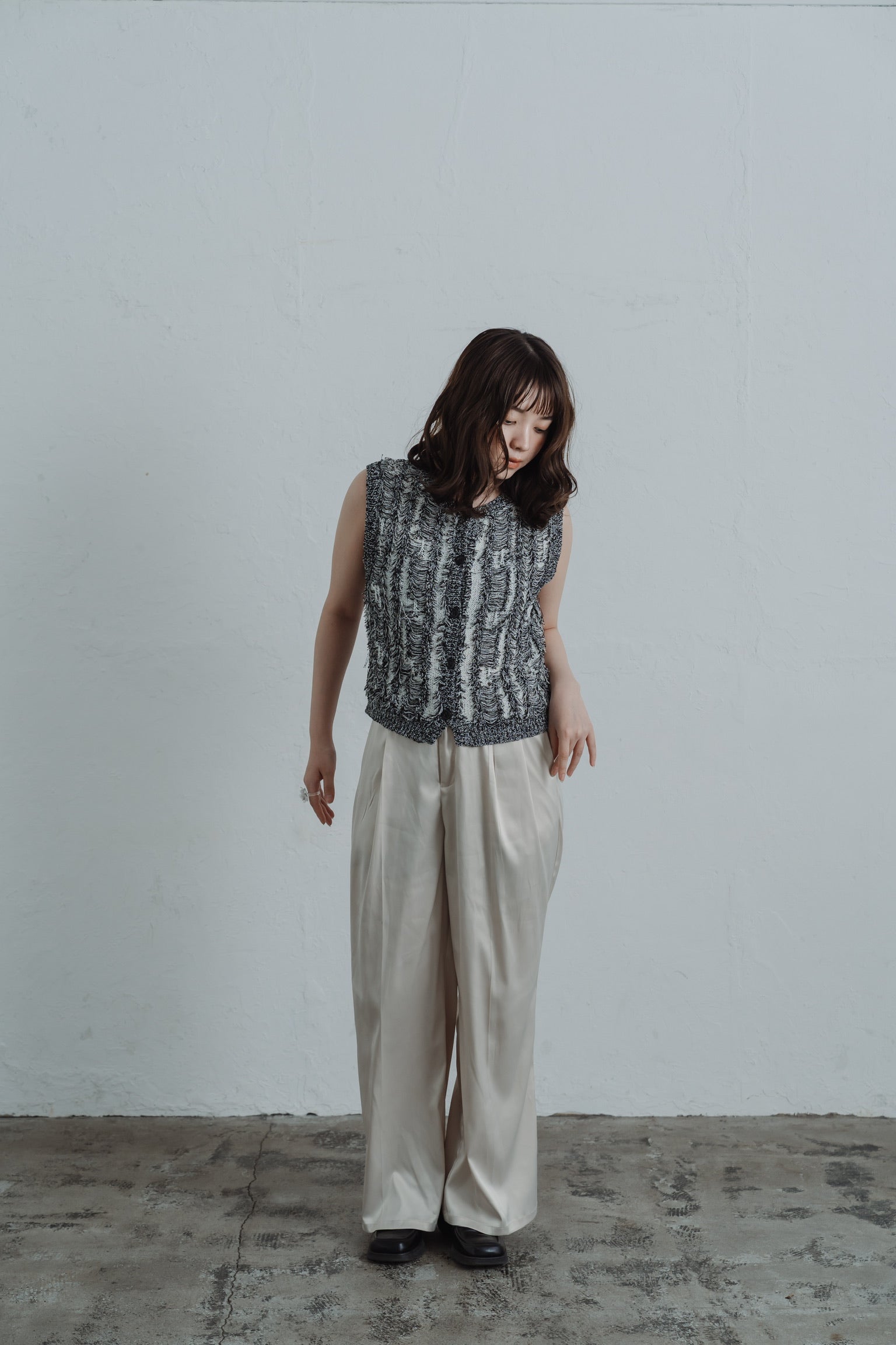 satin tuck pants