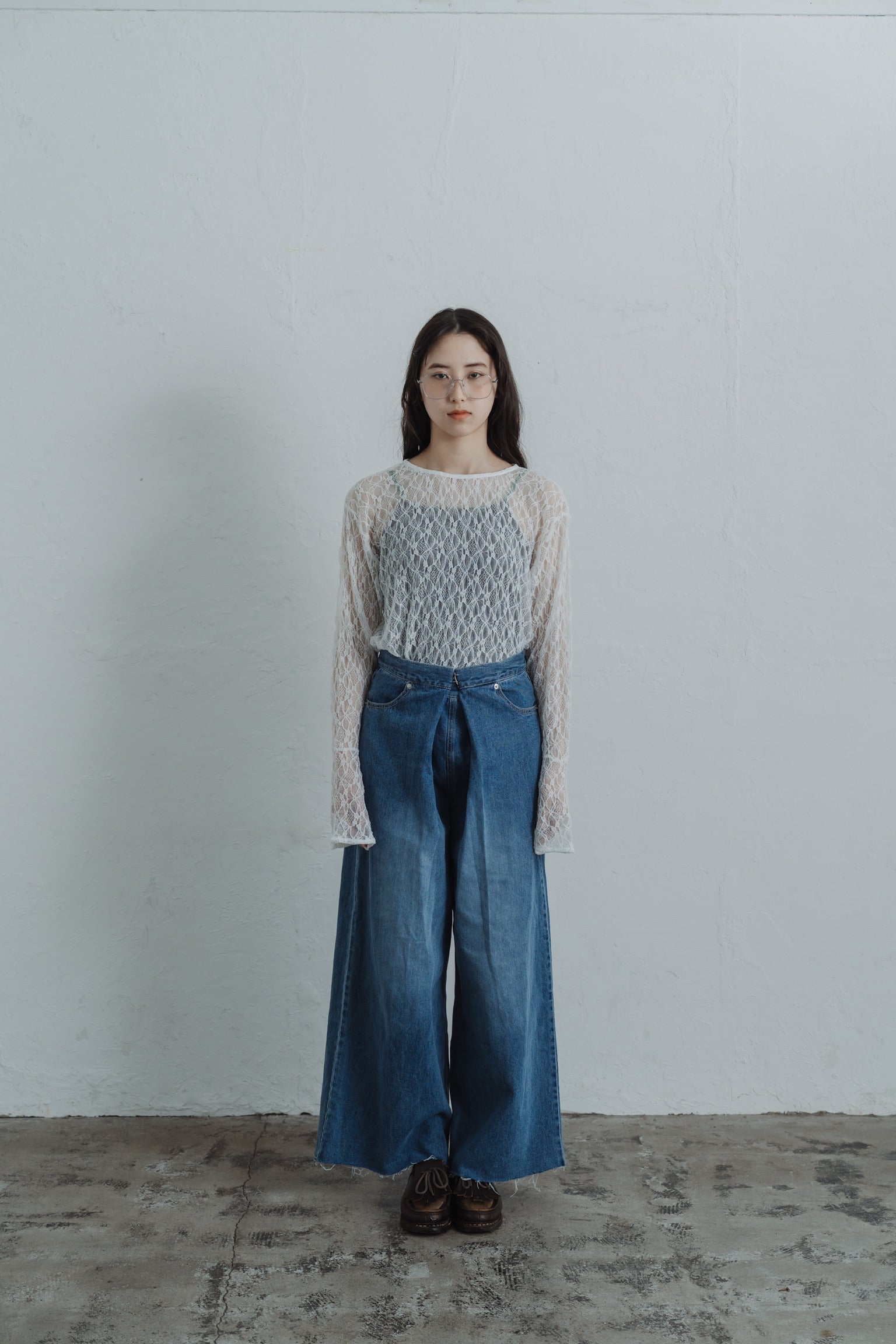 front hook wide denim pants