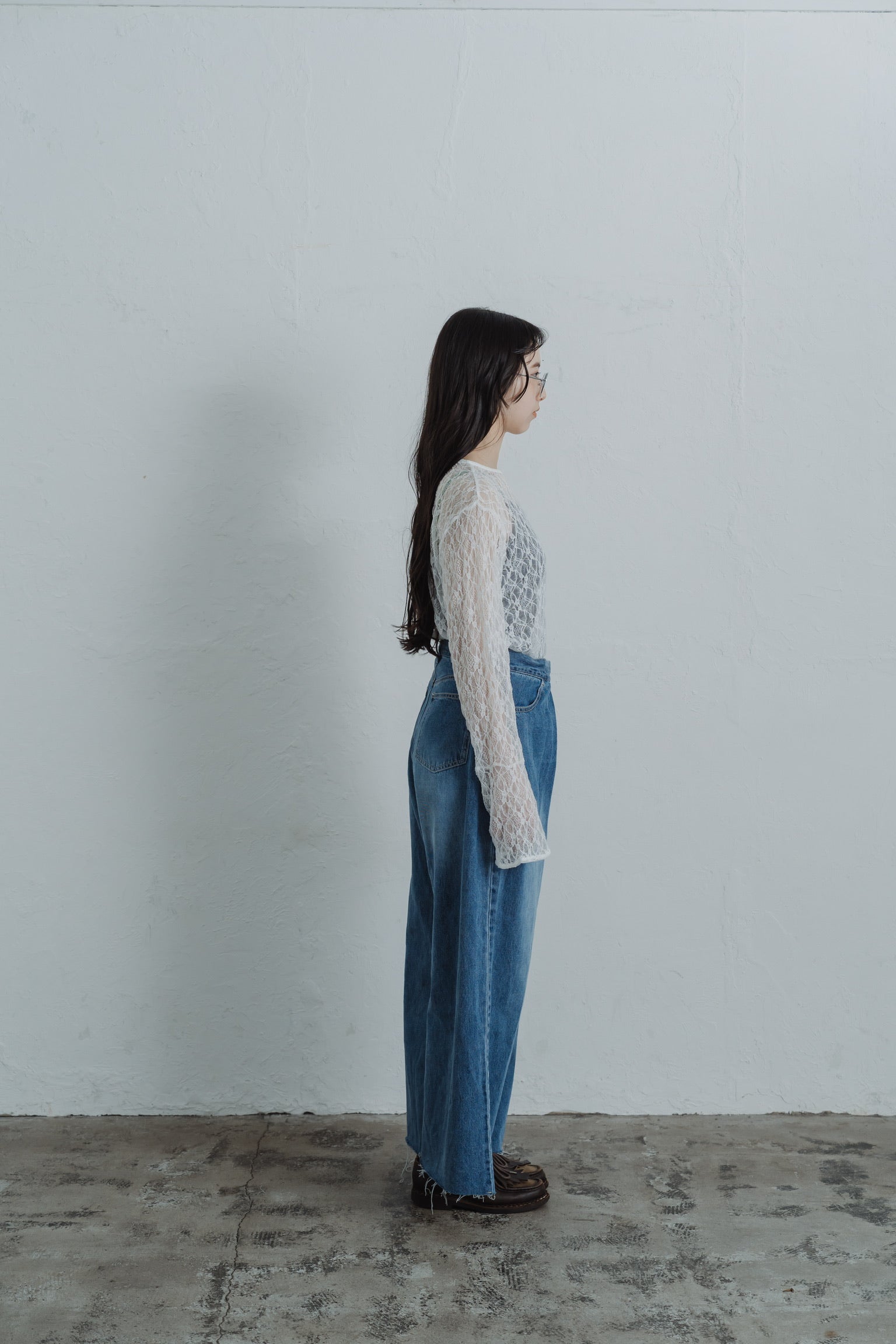 front hook wide denim pants