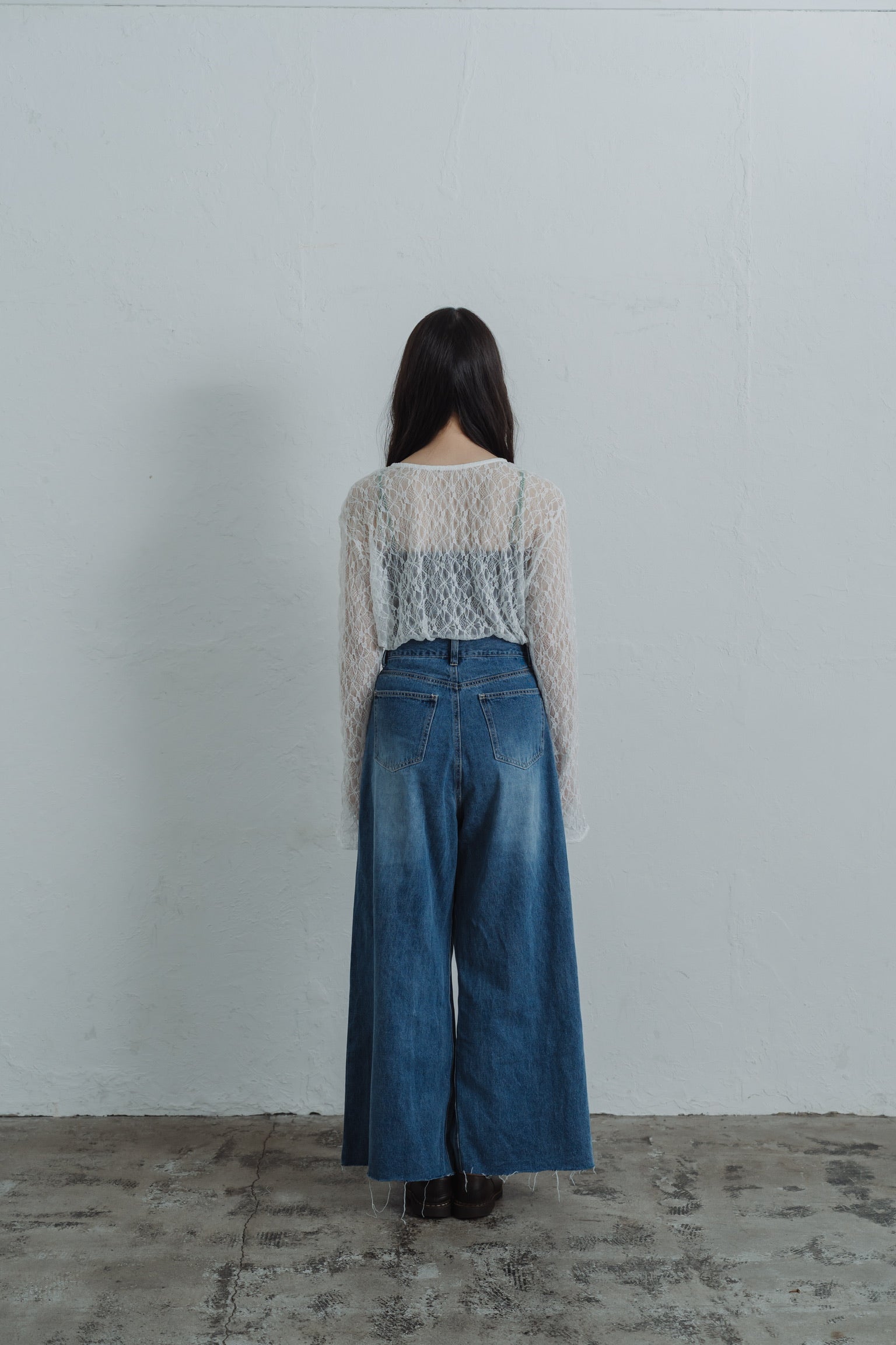 front hook wide denim pants