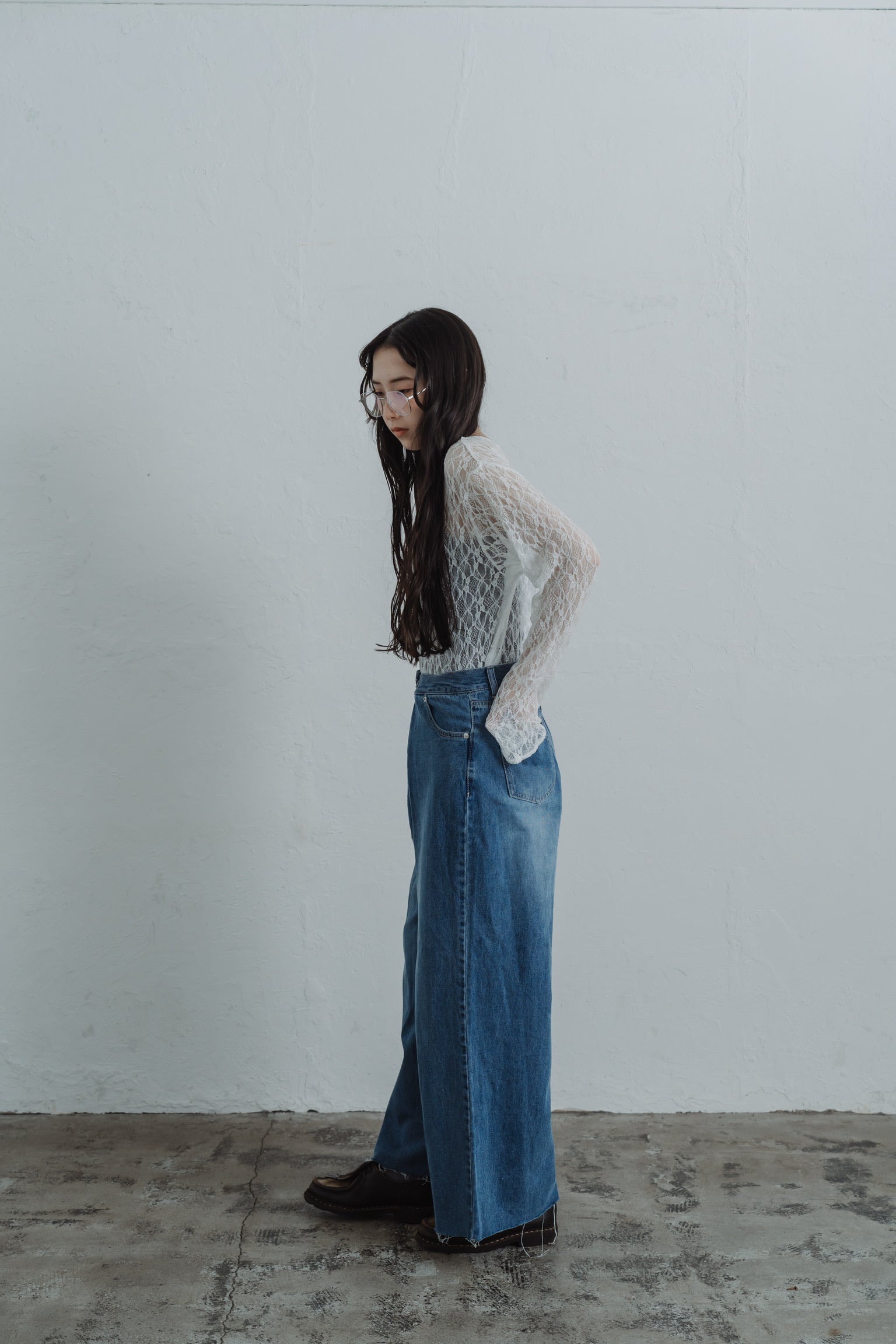 front hook wide denim pants