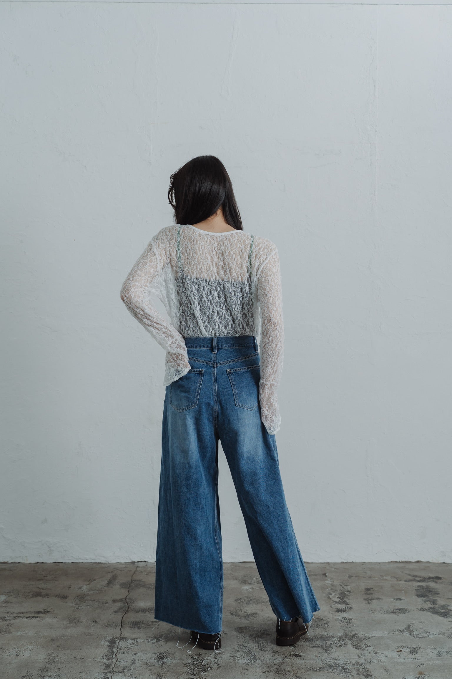 front hook wide denim pants