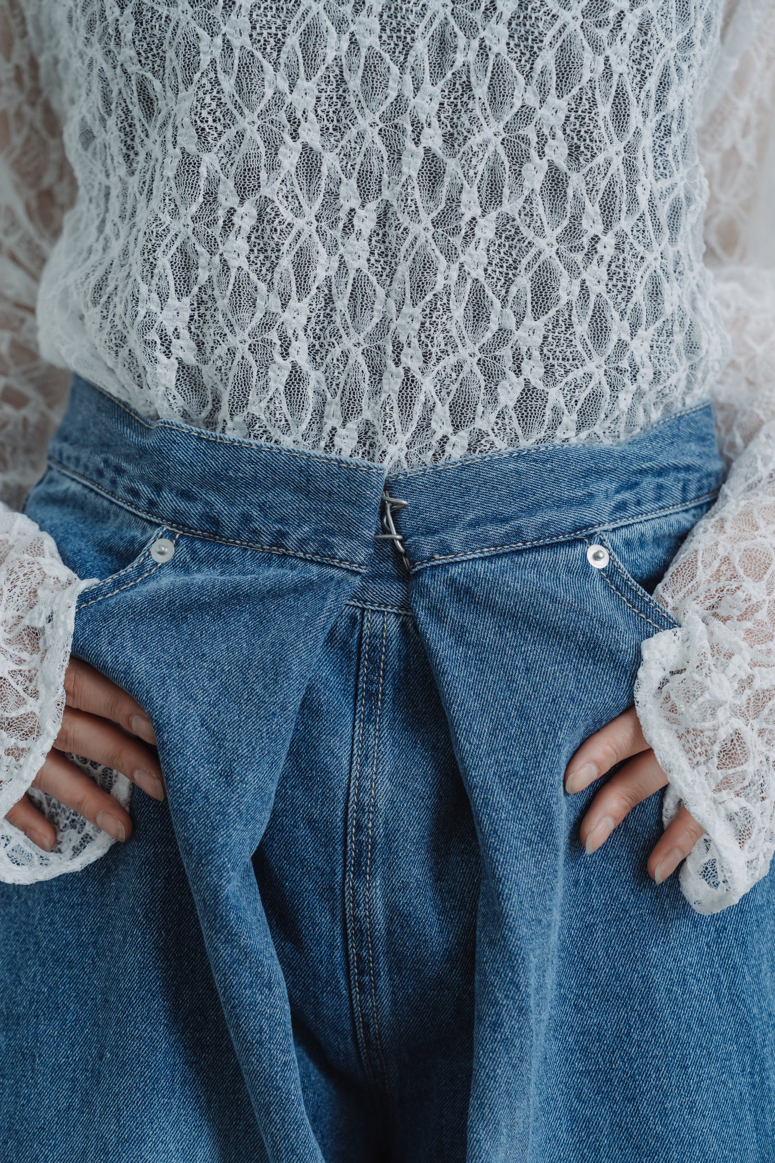 front hook wide denim pants