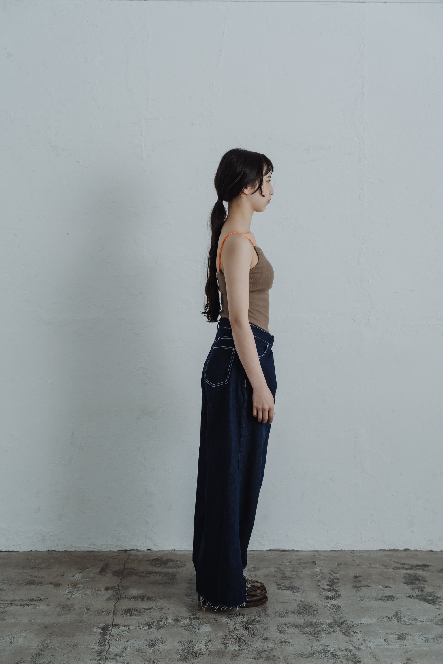 front hook wide denim pants