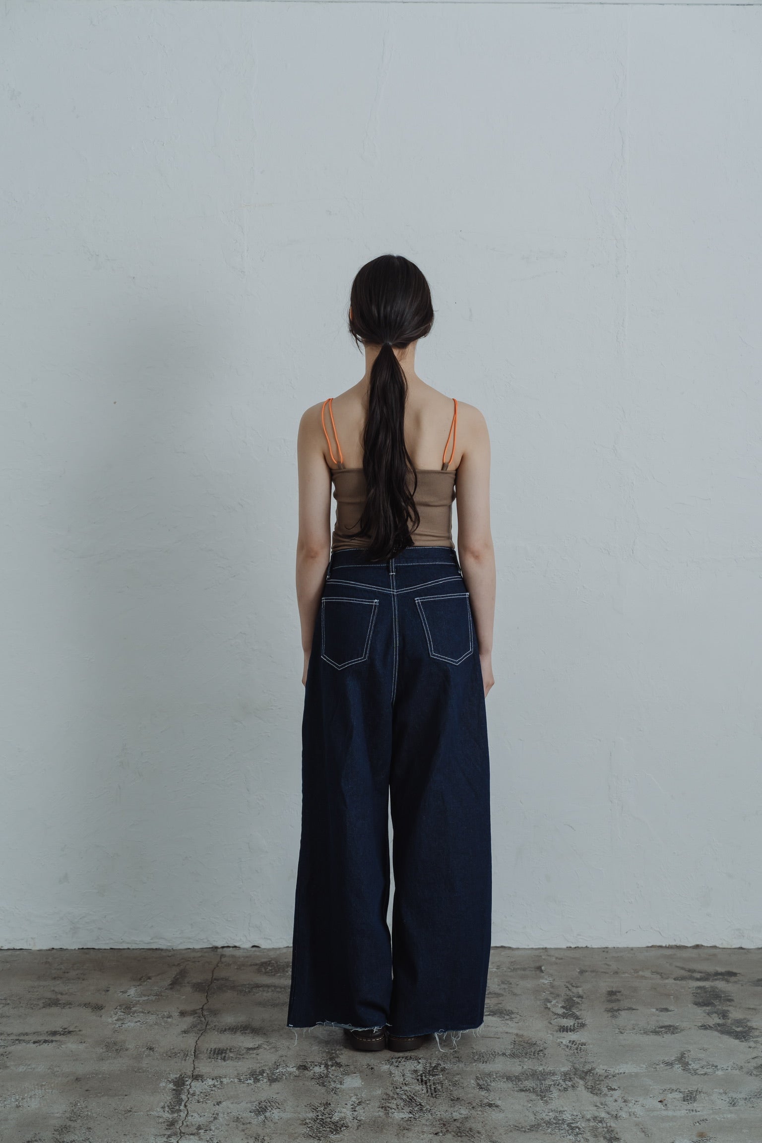 front hook wide denim pants