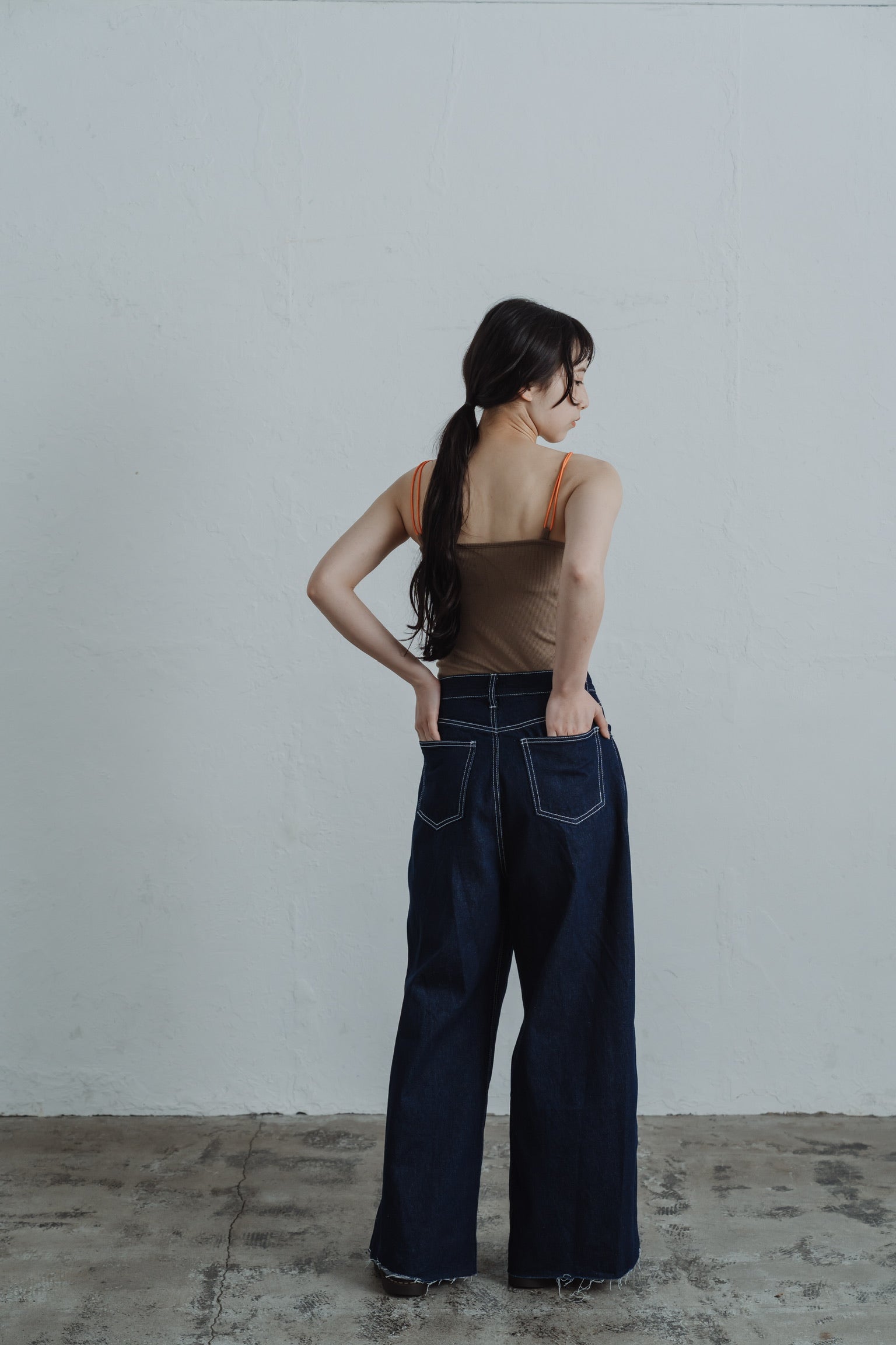 front hook wide denim pants
